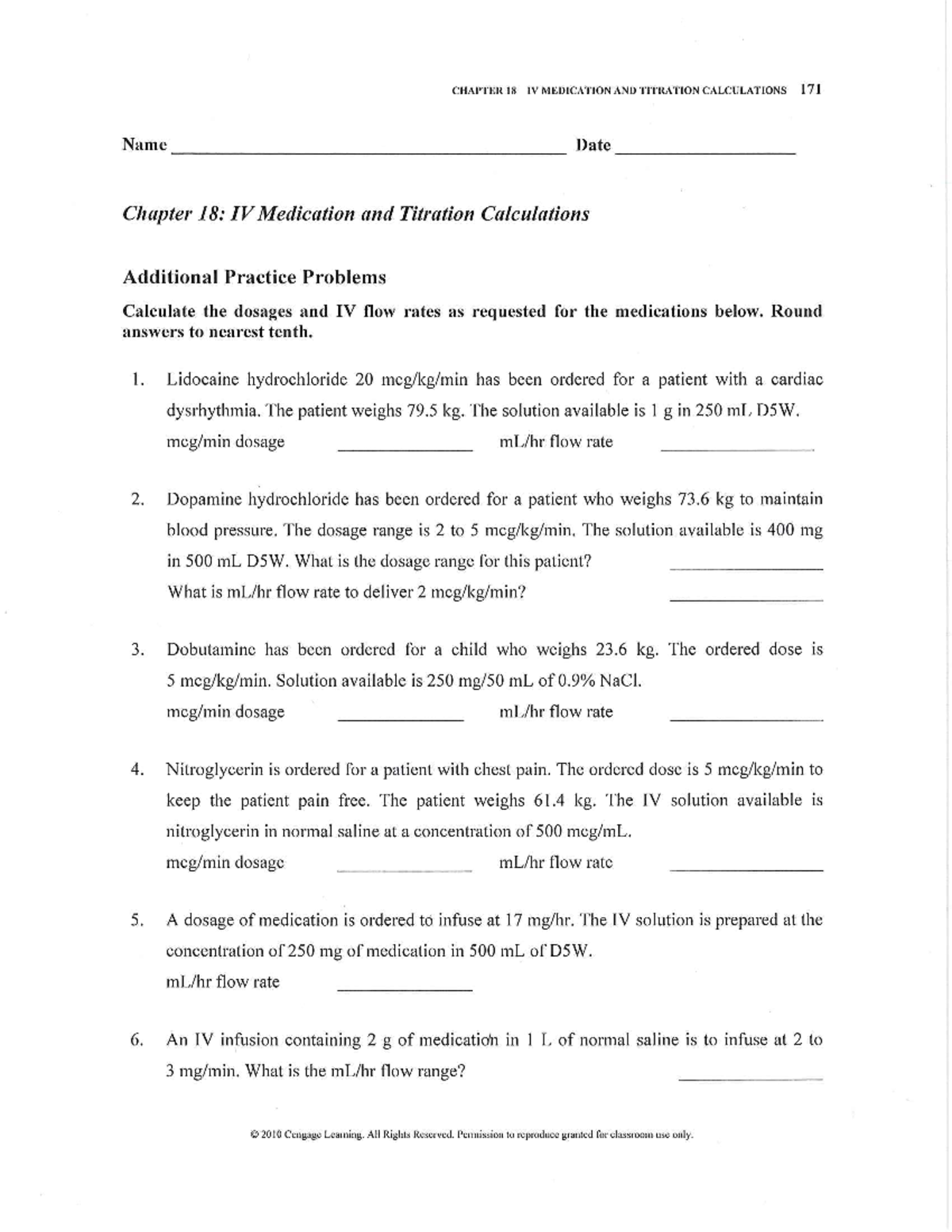 CHAPTER 18 IV MEDICATION & TITRATION CALCULATIONS: PRACTICE PROBLEMS ...
