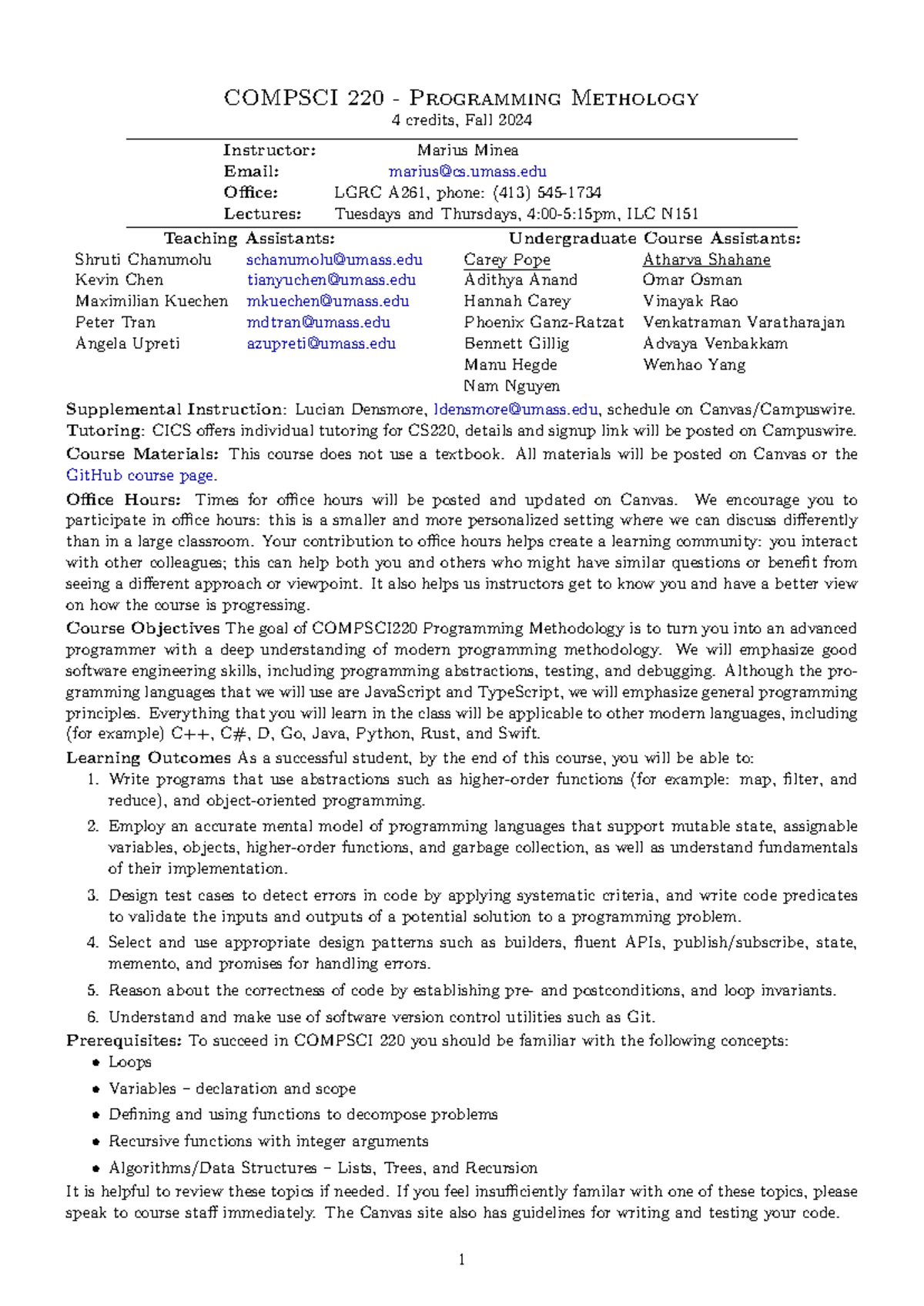 COMPSCI 220 Programming Methodology Syllabus - Fall 2024 - Studocu