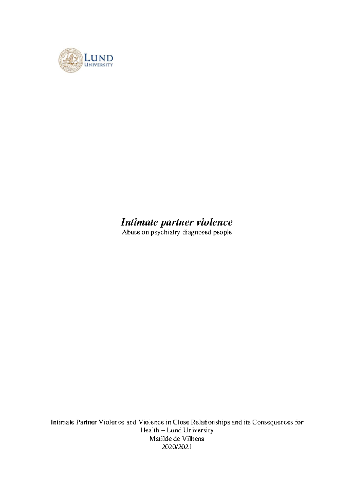 Intimate Partner Violence and Mental Health: A Study on Abuse - Studocu