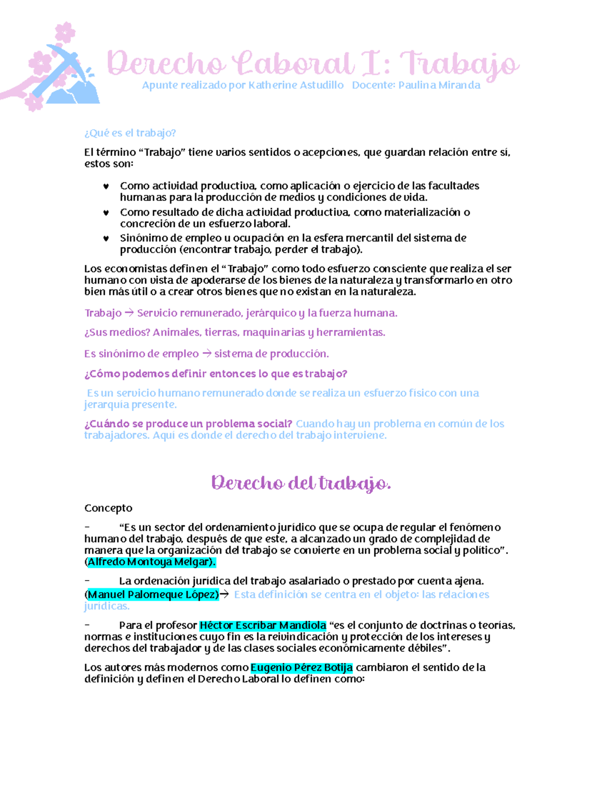 Apuntes de Derecho Laboral I - Conceptos y Principios Clave - Studocu