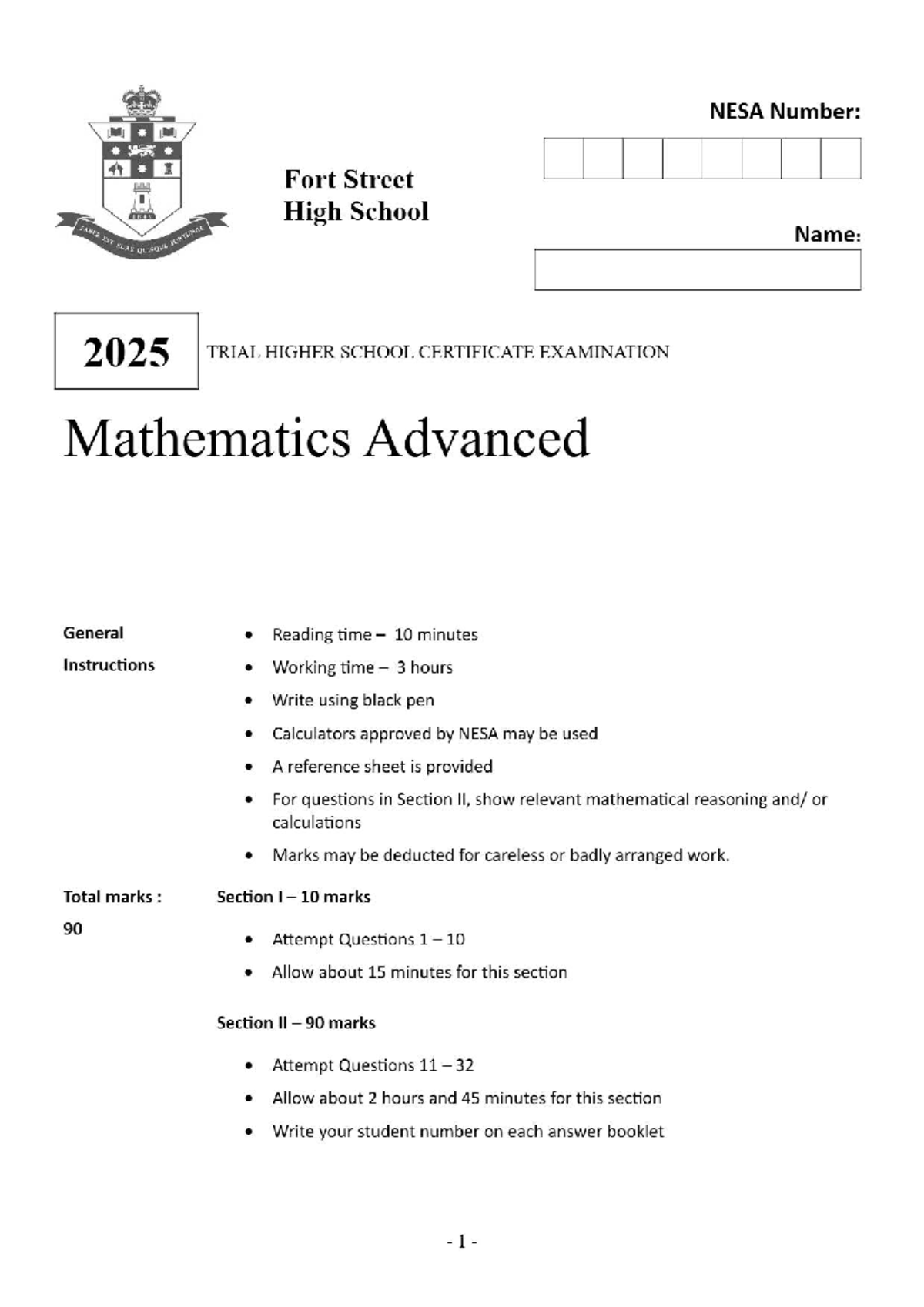 Mathematics Advanced HSC Trial Exam 2025 - Fort St Past Paper Solutions ...
