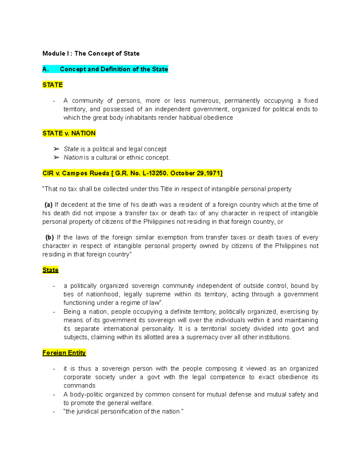 State & Sovereignty Concept Notes for Political Law (POL 101) - Studocu