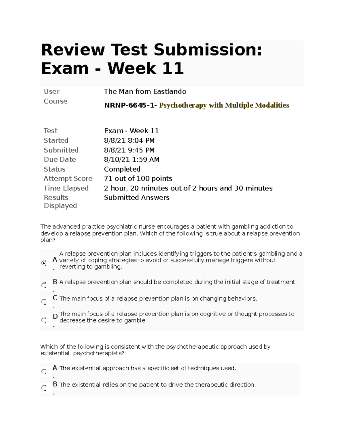 NRNP 6645 Week 11 Final Exam Review for Psychotherapy Course - Studocu