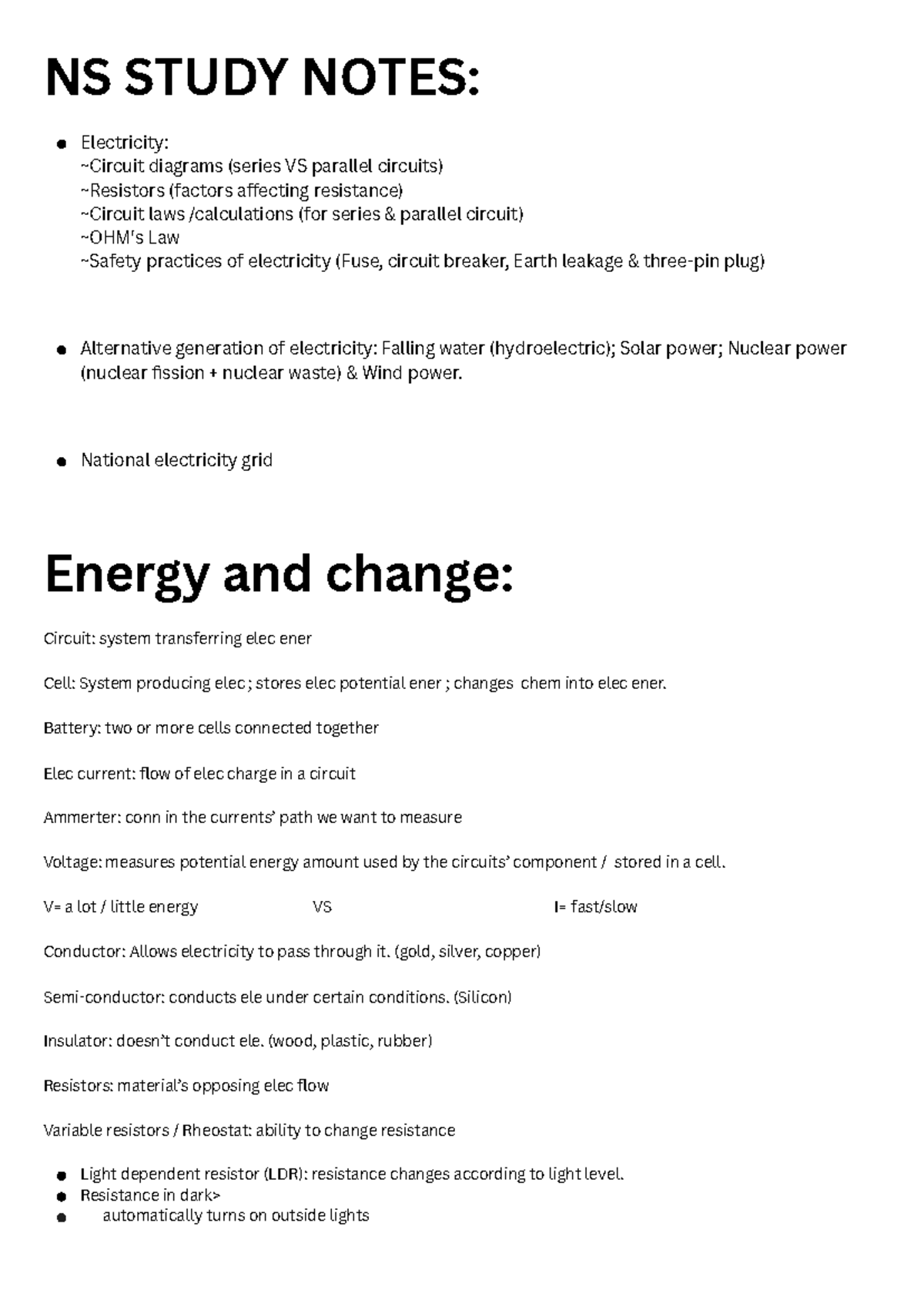 NS paper breakdown Term2 - NS STUDY NOTES: Energy and change: Circuit ...