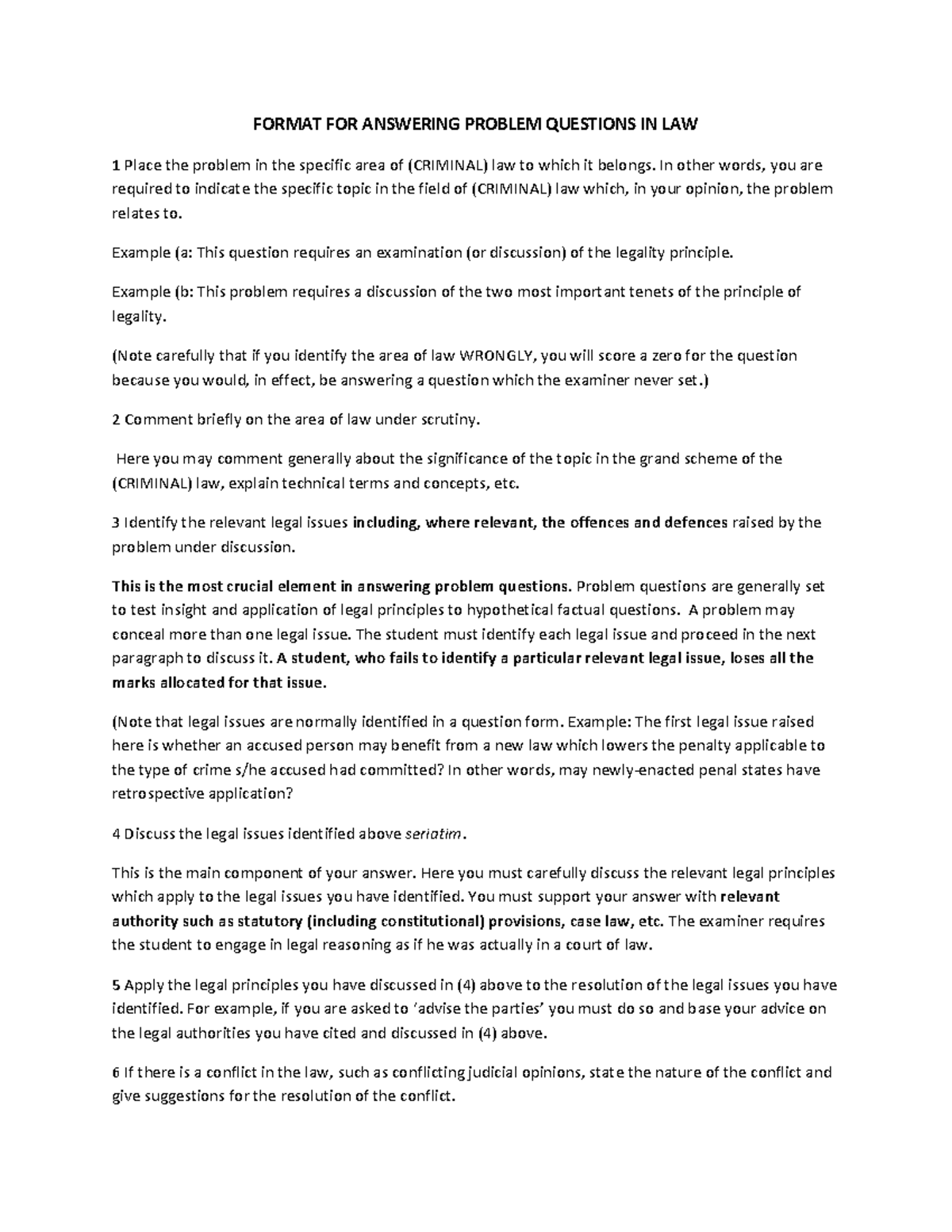 Effective Strategies for Answering Criminal Law Problem Questions - Studocu