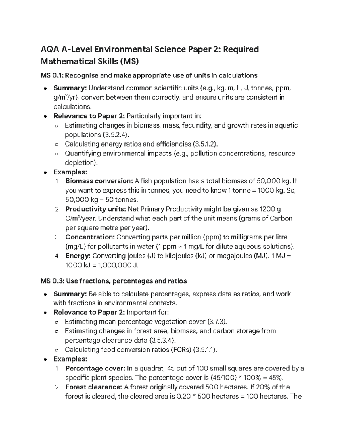 AQA A-Level Environmental Science Paper 2: Essential Math Skills (MS ...