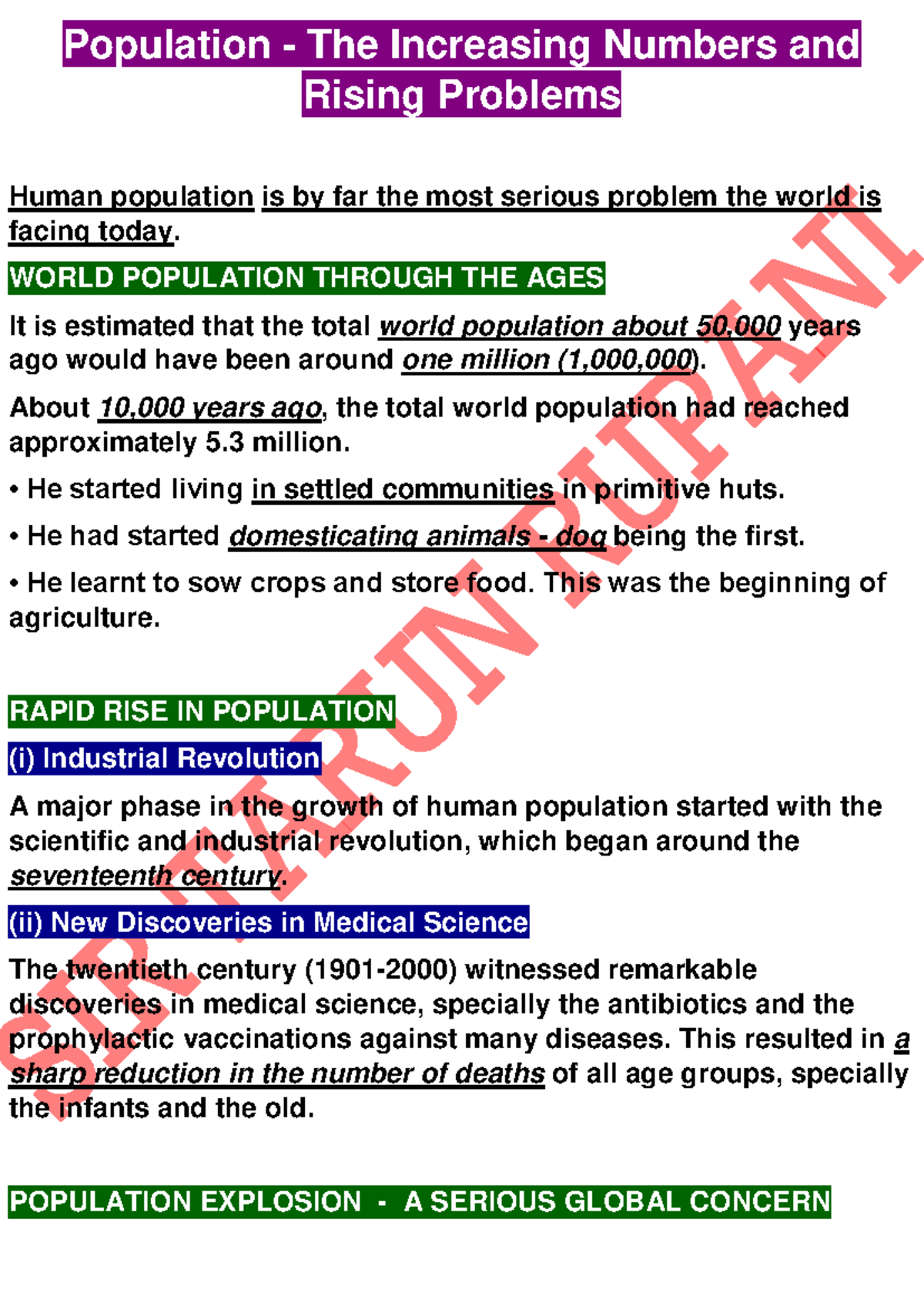 Population 2023 - class 10 ICSE bio notes - Population - The Increasing ...