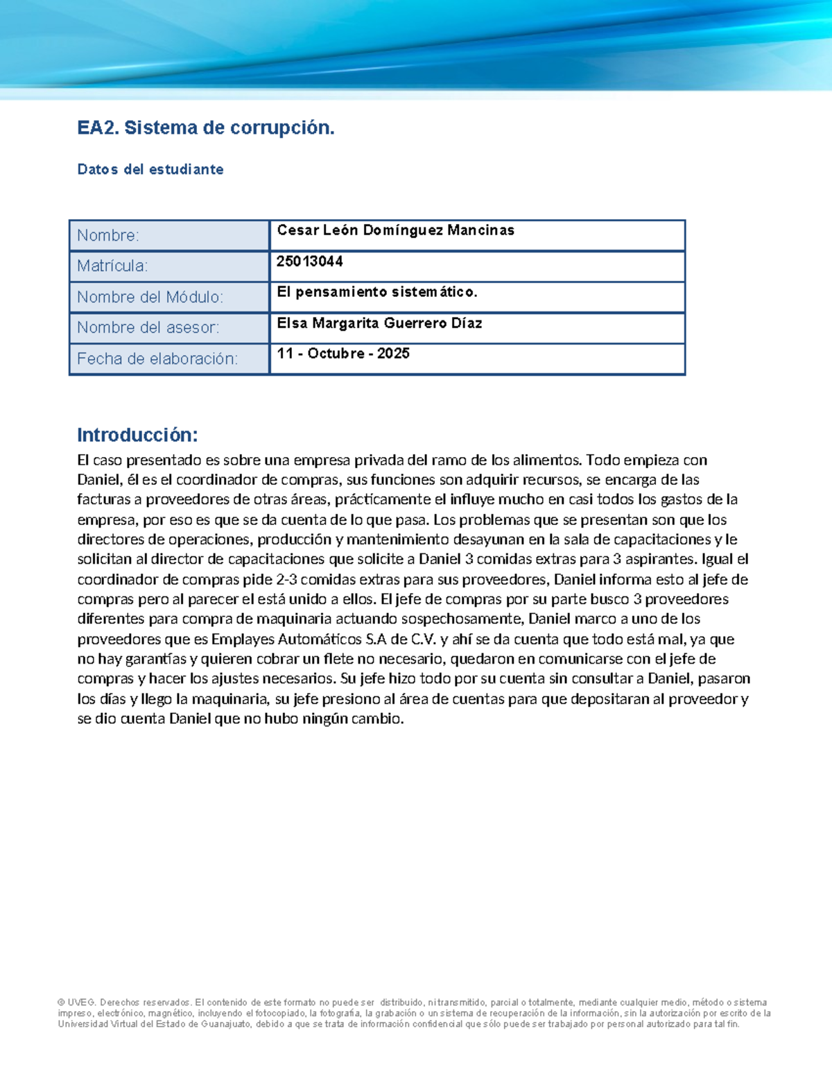 EA2. Análisis del Sistema de Corrupción en la Empresa Alimentaria - Studocu