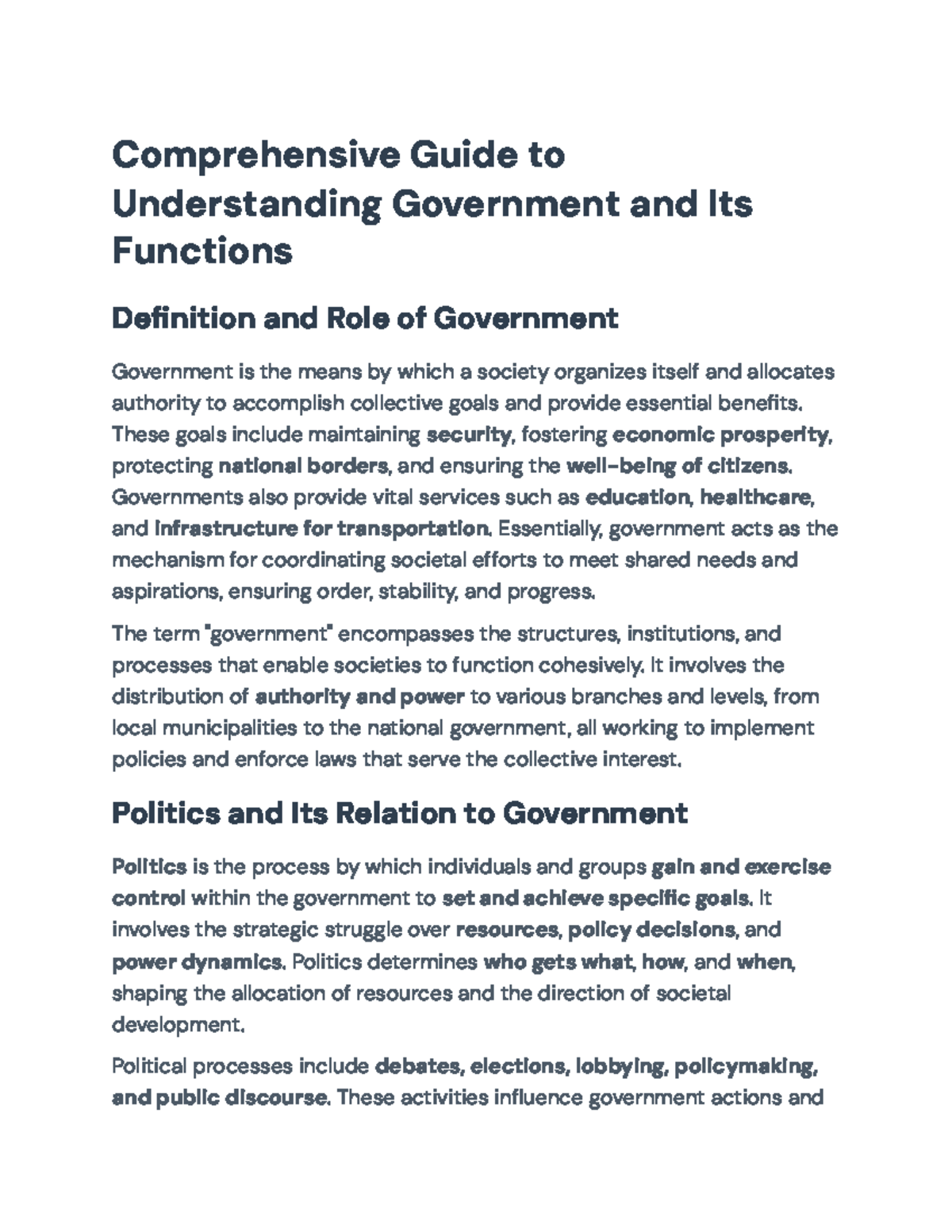 Comprehensive Overview of Government Functions & Economic Systems (POL ...