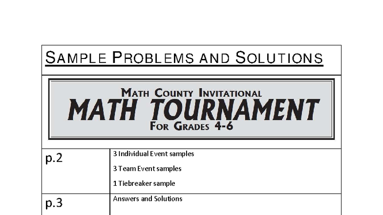 MATH COUNTY INVITATIONAL MATH TOURNAMENT SAMPLE PROBLEMS & SOLUTIONS ...