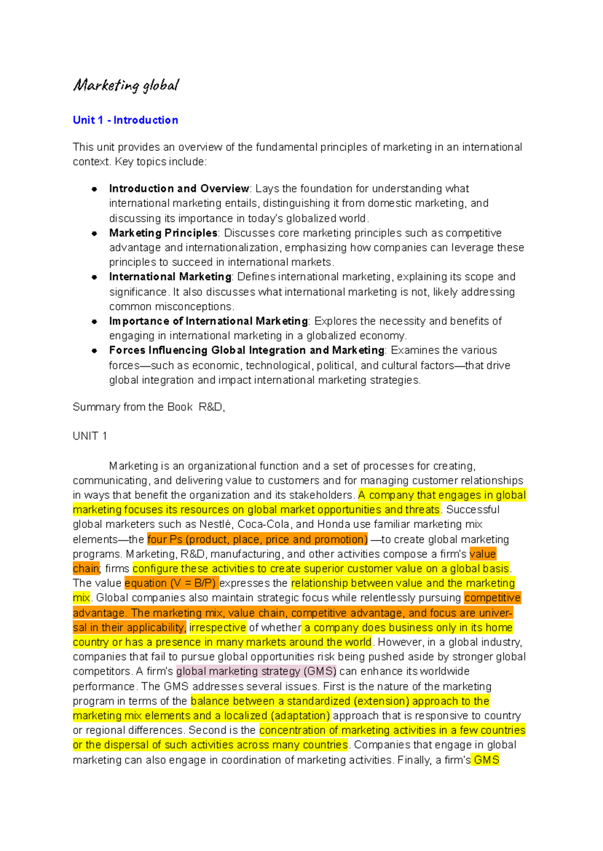 Resumen Unidad 1 - Marketing Global en el Libro de Keegan y Green (2020 ...