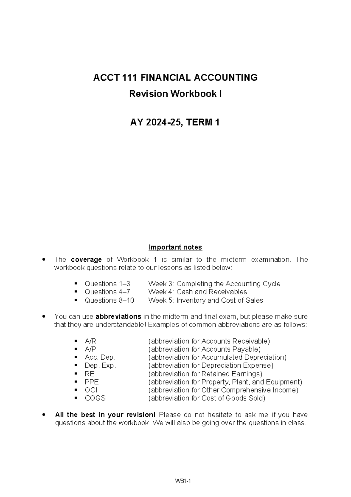 ACCT 101 Financial Accounting Midterm Revision Workbook I Notes - Studocu