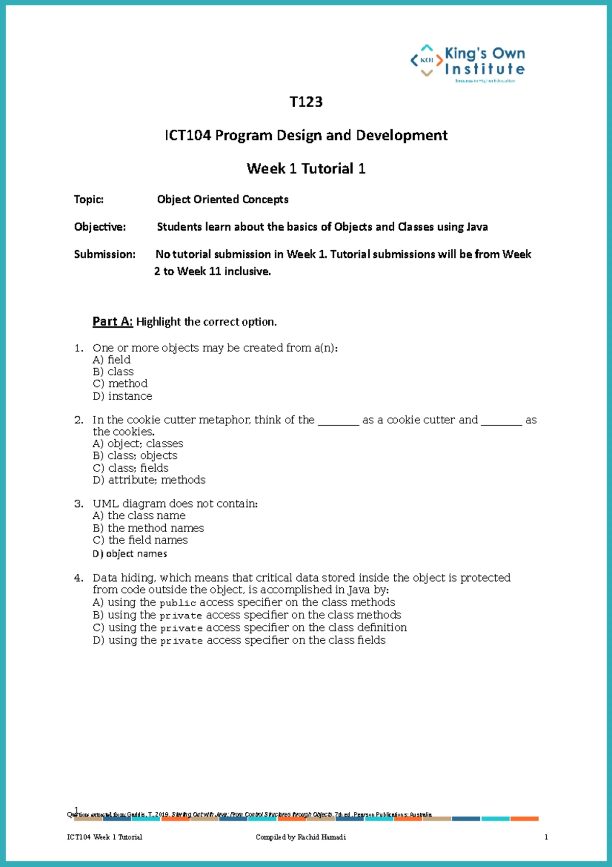 ICT200 T123 Tutorial 1 - T1 2023: ICT200 Database Design and ...