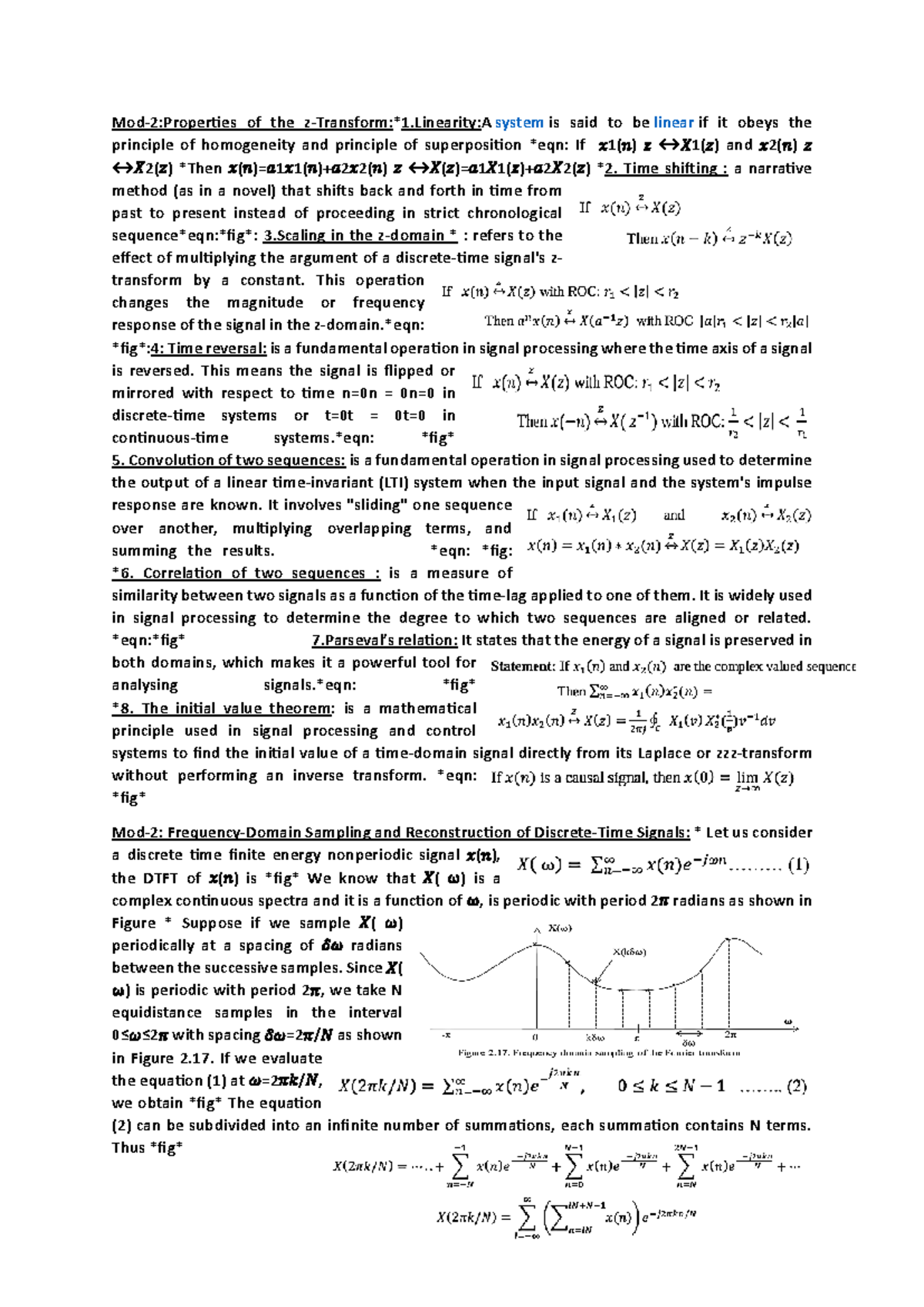 502 BEC - Module 2 & 3: z-Transform & DFT Computation Notes - Studocu