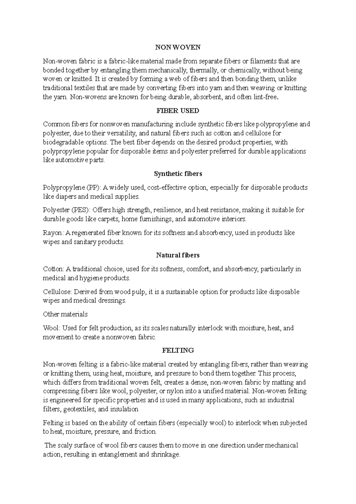 NON Woven Fabric Notes: Properties, Processes, and Applications - Studocu