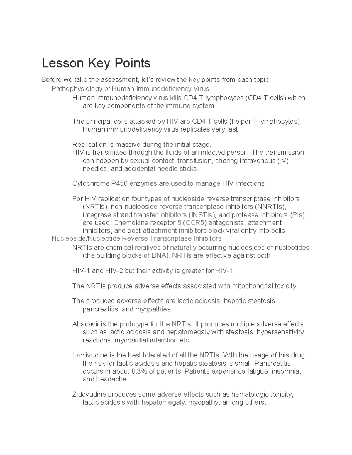 HIV Lesson Key Points: Pathophysiology & Antiretroviral Treatments ...