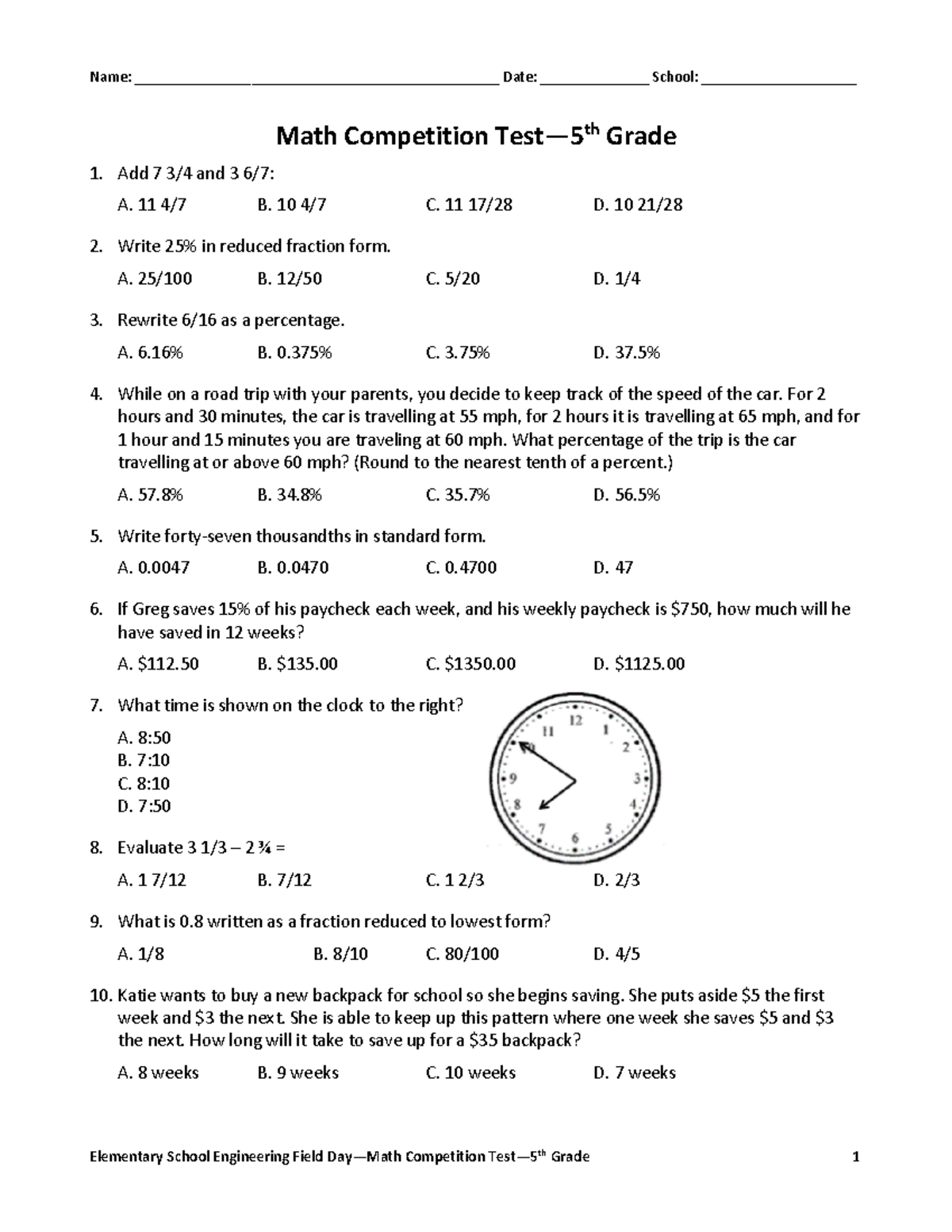 5th Grade Math Competition Test – UCD Field Day Unit V2 - Studocu