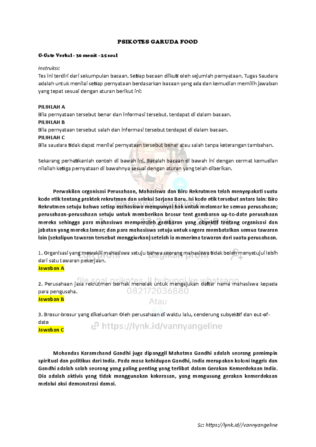 PSIKOTES GARUDA FOOD: Pembahasan Verbal 30 Menit 25 Soal - Document Preview