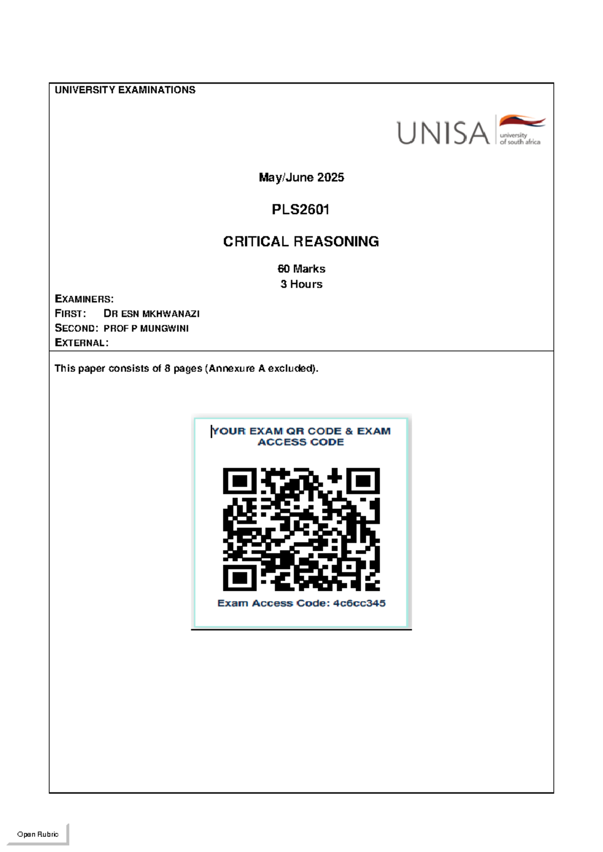 PLS2601 Sem 1 2025 Take-home Exam: Critical Reasoning Guidelines - Studocu