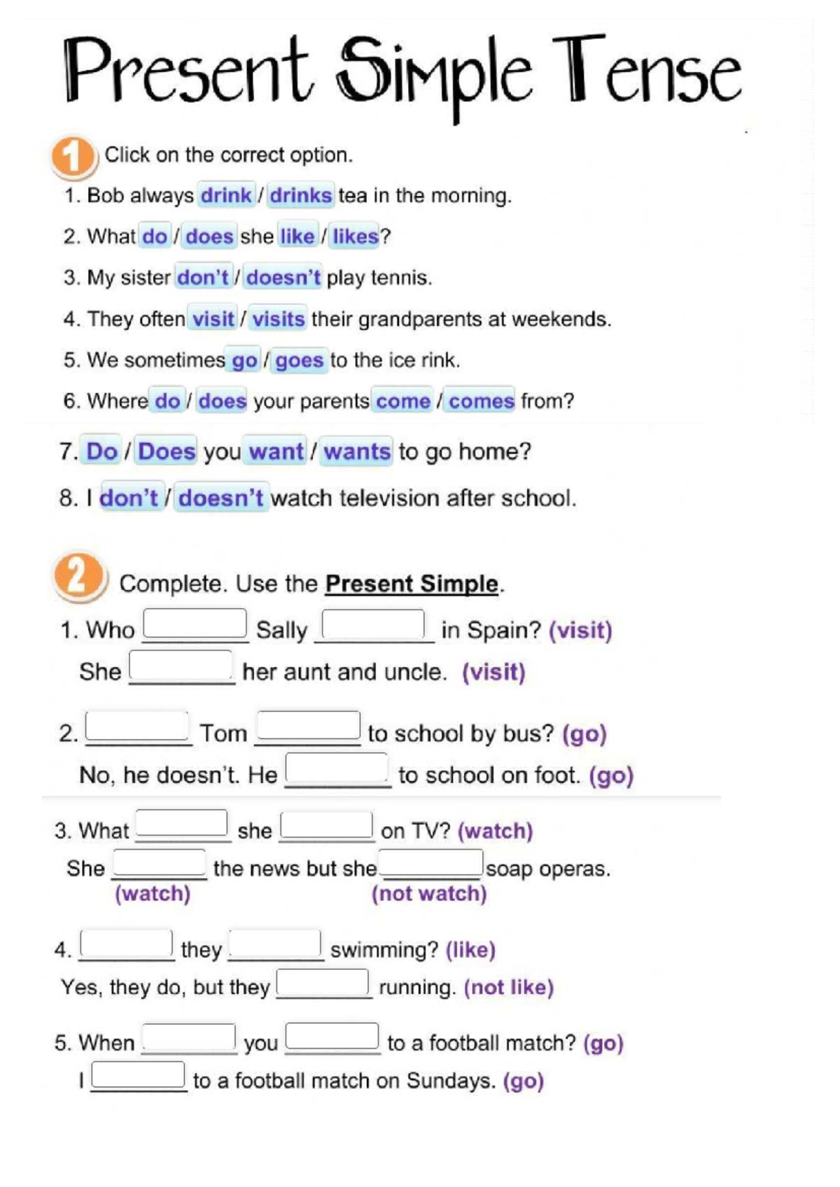 Present Simple Tense Practice Exercises - Studocu