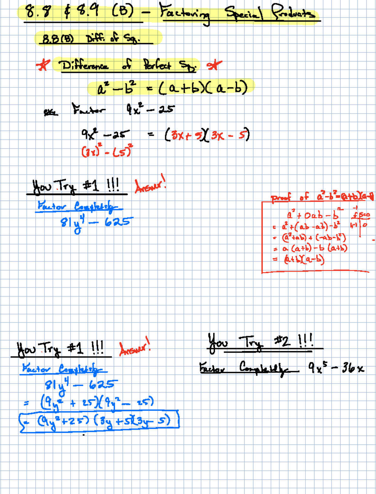 AA1 - Notes on Factoring Special Products (8.8 & 8.9 B) - Studocu