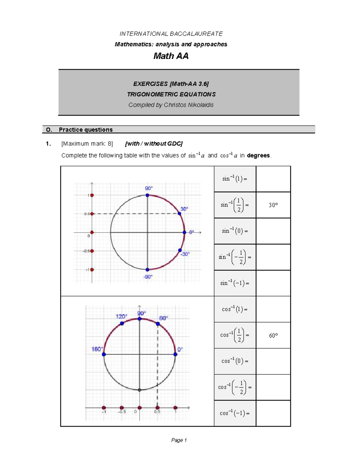 [Math AA] Trigonometric Equations Practice Exercises - Studocu
