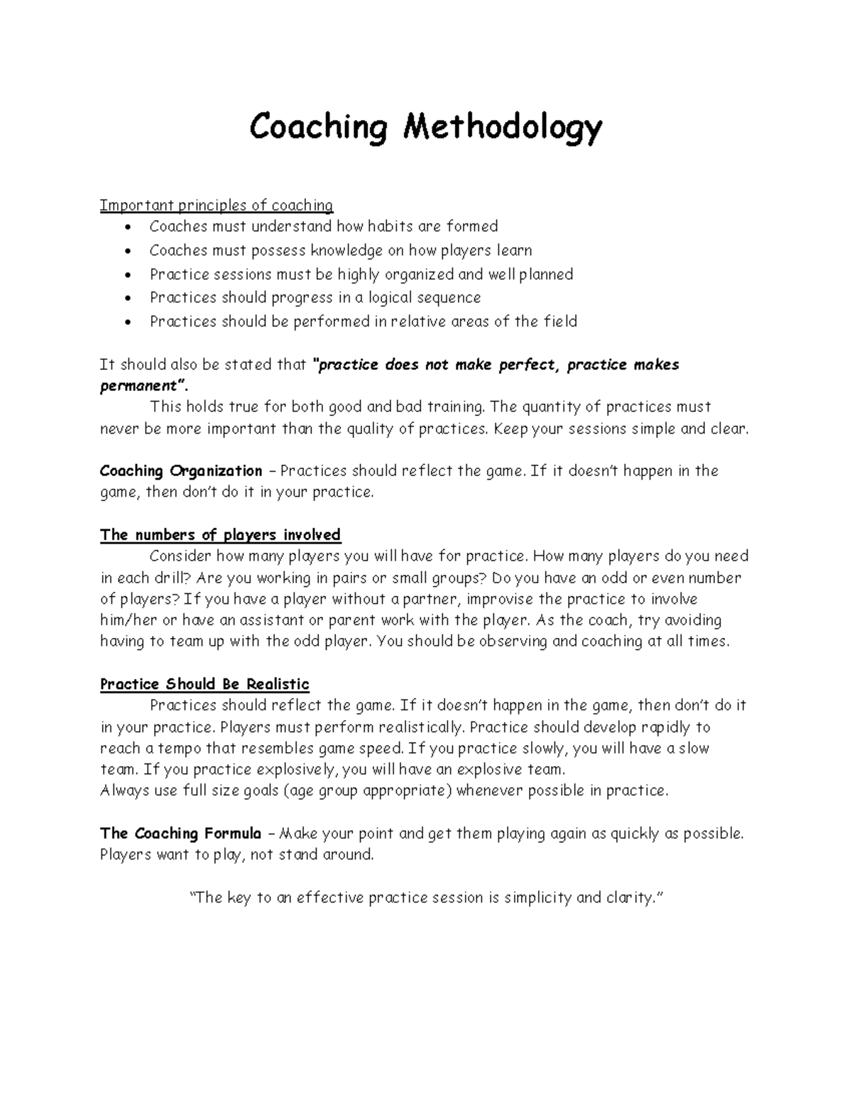Coaching Methodology: Key Principles for Effective Practice Sessions ...