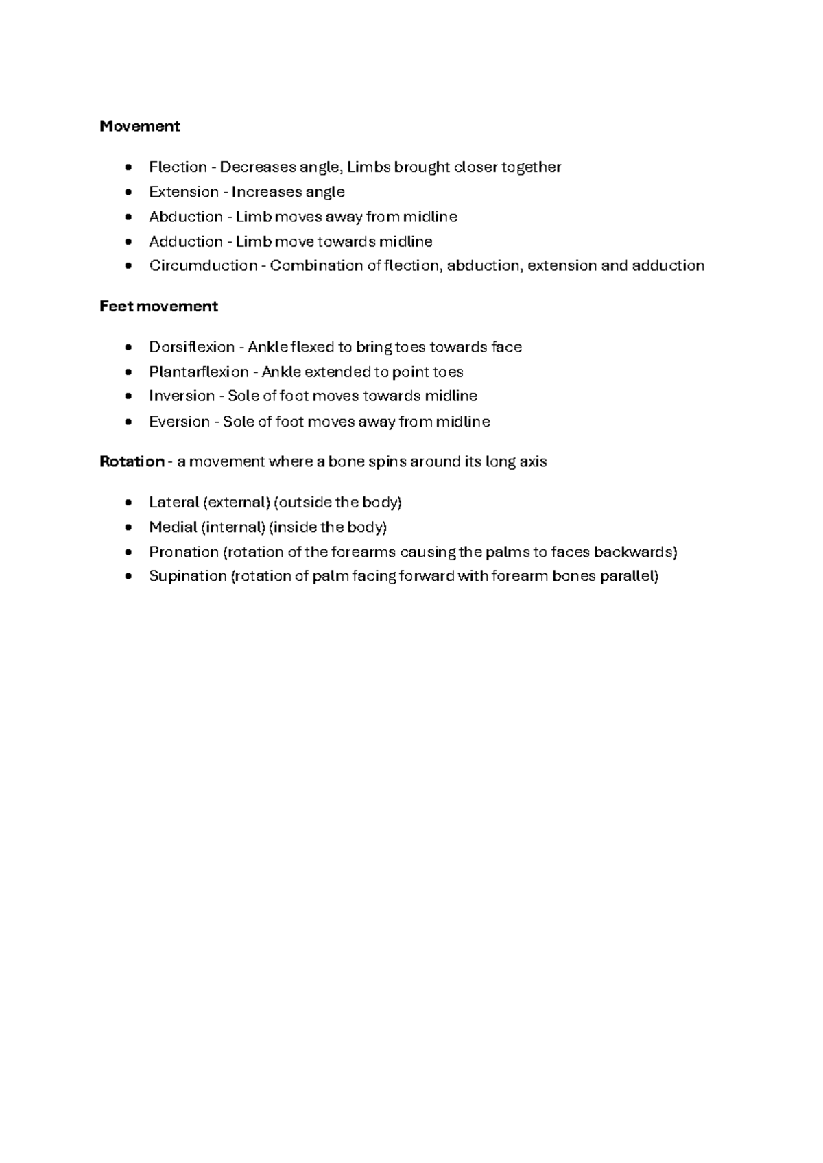 Document 1 - movement notes - Movement - Flection - Decreases angle ...