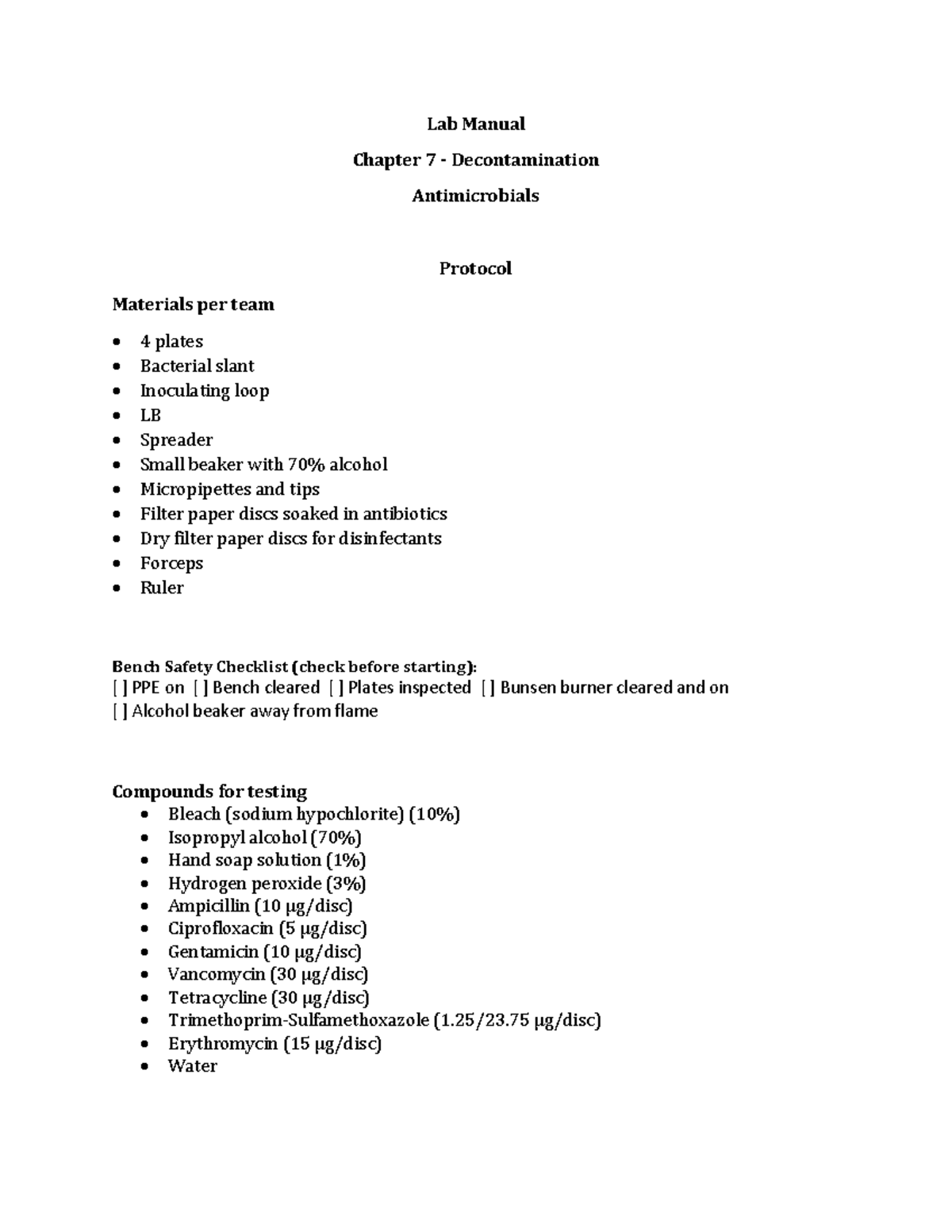 Lab Manual: Chapter 7 - Decontamination Protocol - Studocu