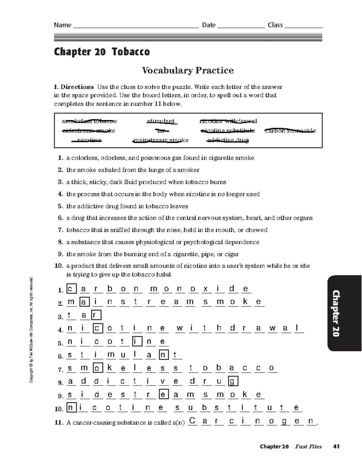 coles tobacco refresher training answers Chapter 20 Tobacco Vocabulary Practice - Name, Date, Class