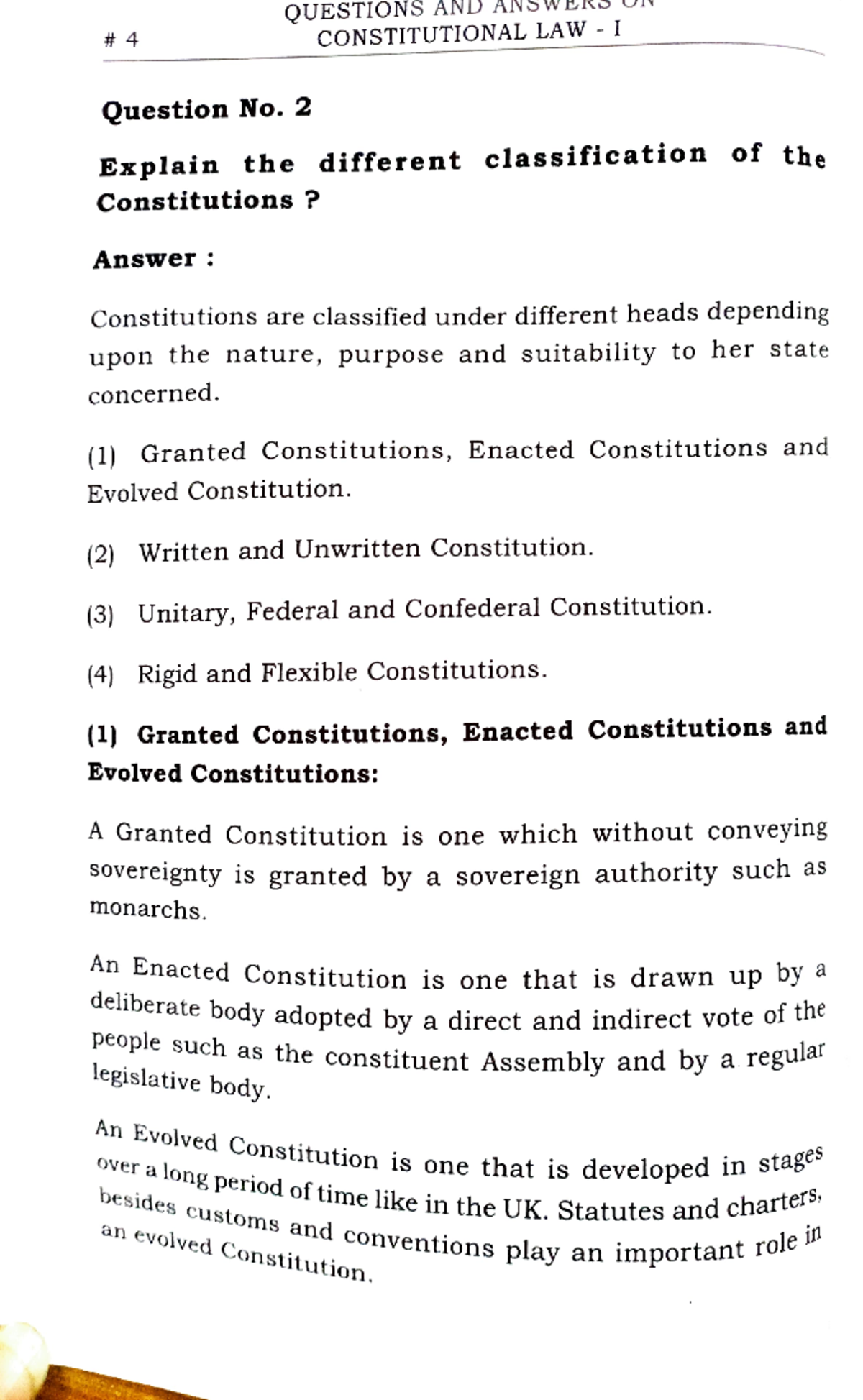 Kinds of constitution - QUESTIONS AND ANSW CONSTITUTIONAL LAW - I ...