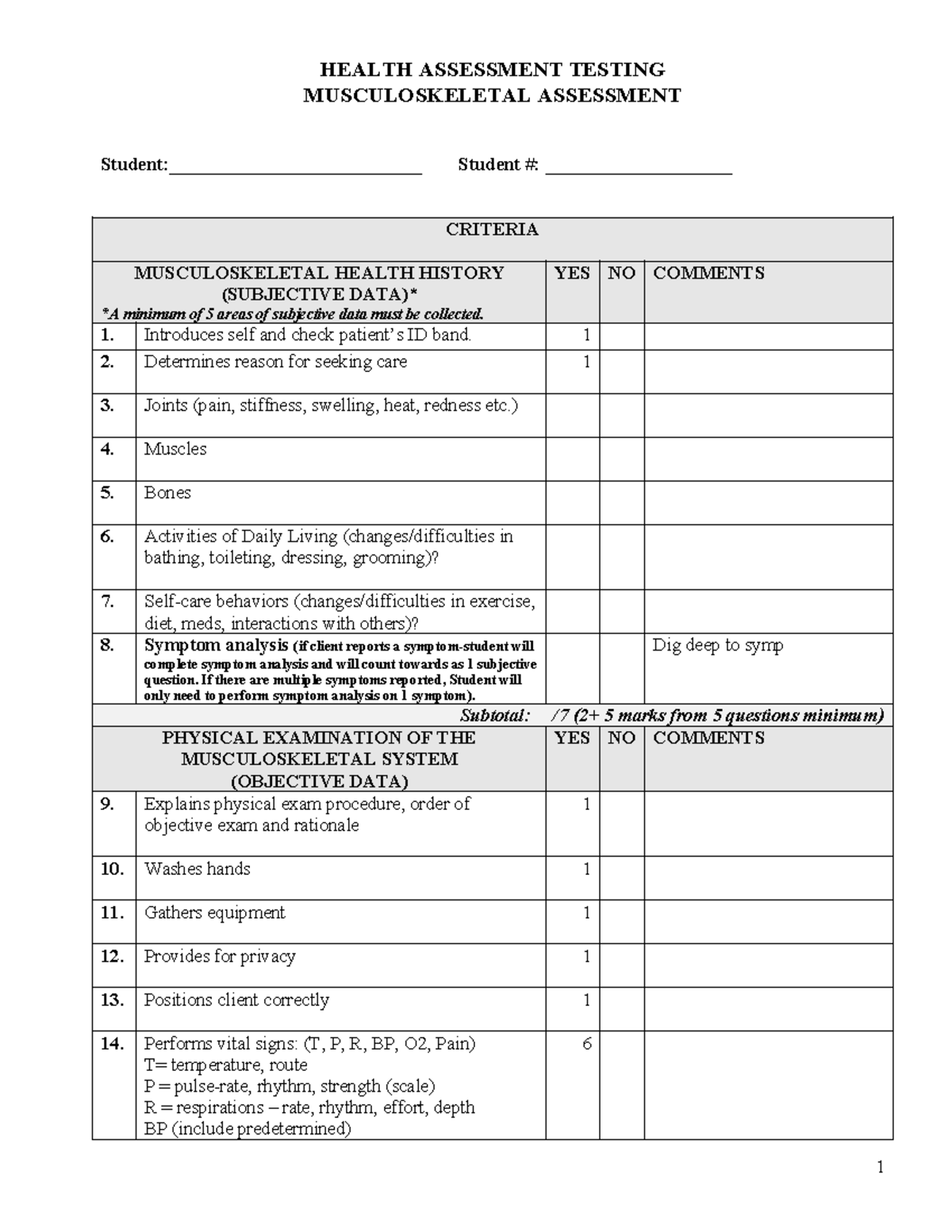 MSK System Health Assessment Checklist - 2023 Documentation - Studocu