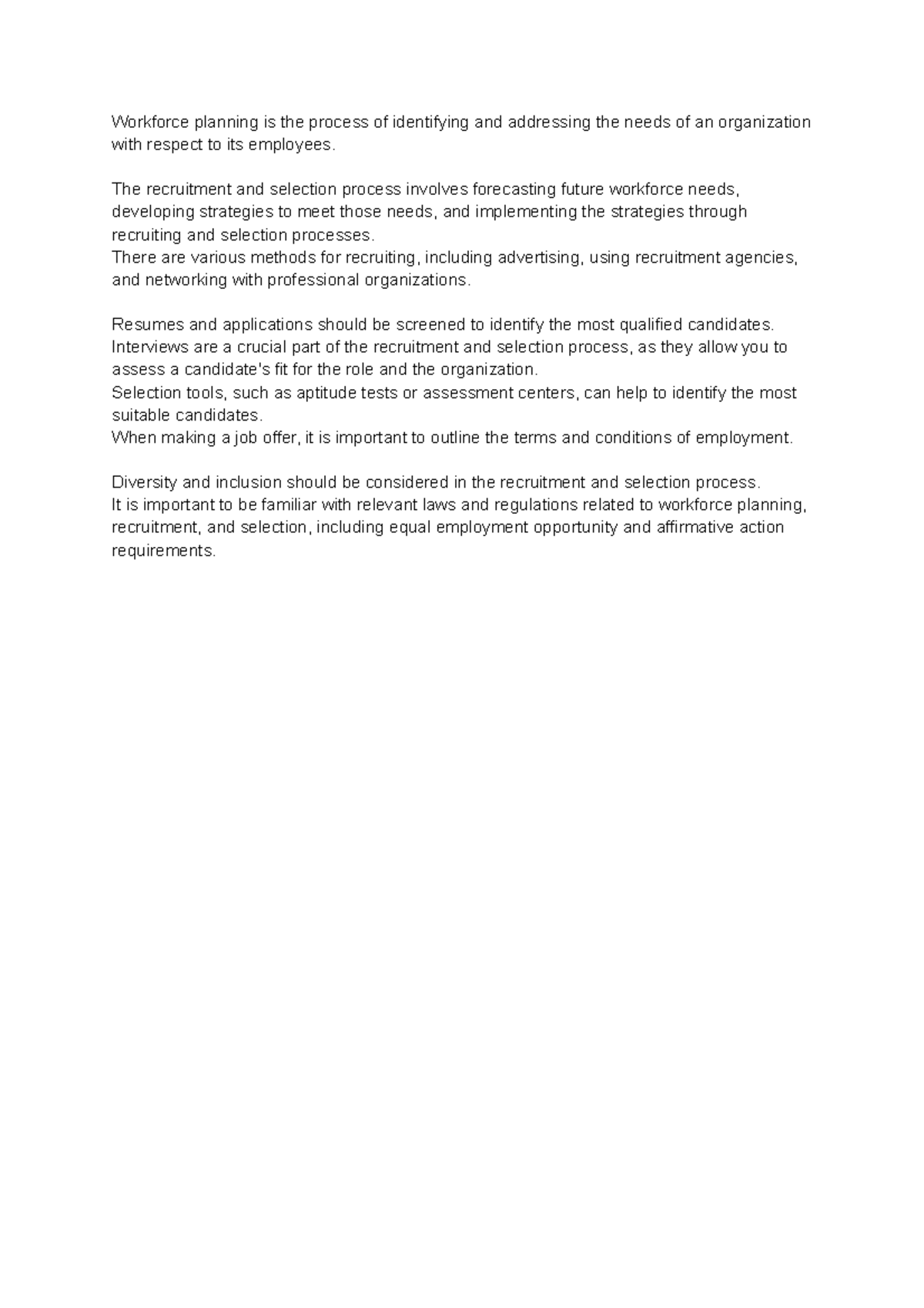 Workforce Planning: Recruitment and Selection - C234 notes - Workforce ...