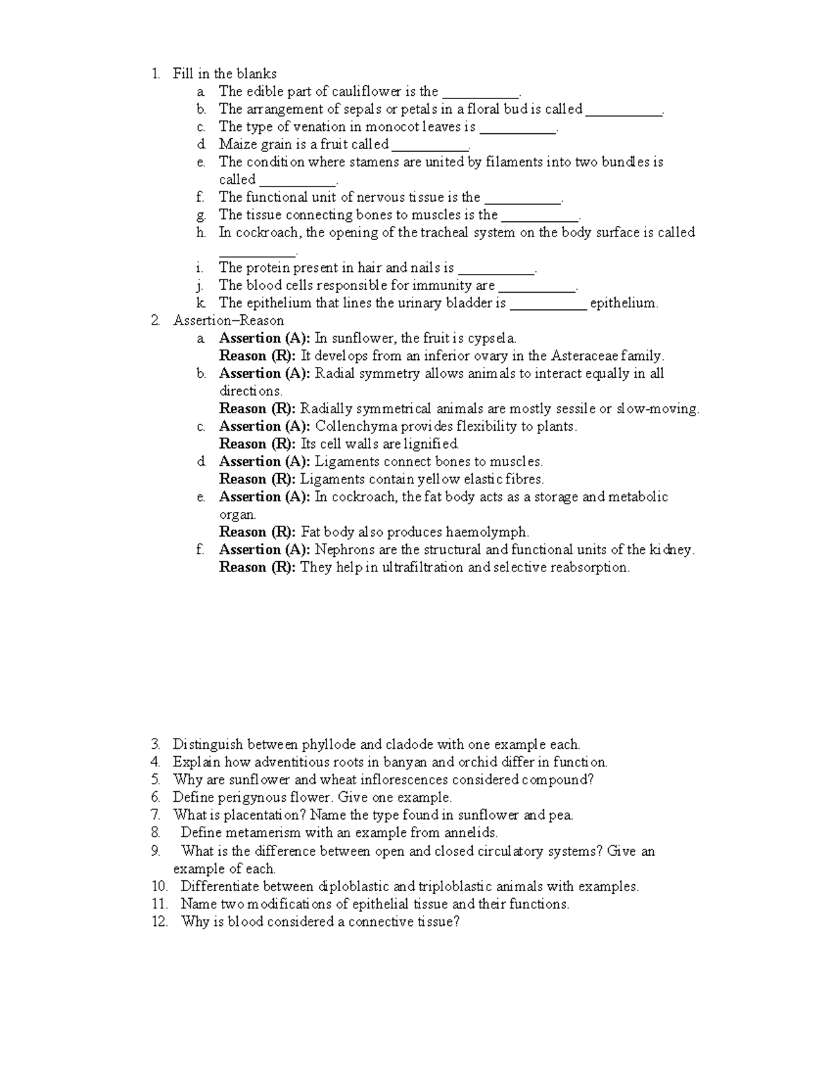 Biology 101: Fill in the Blanks & Assertions Study Guide - Studocu