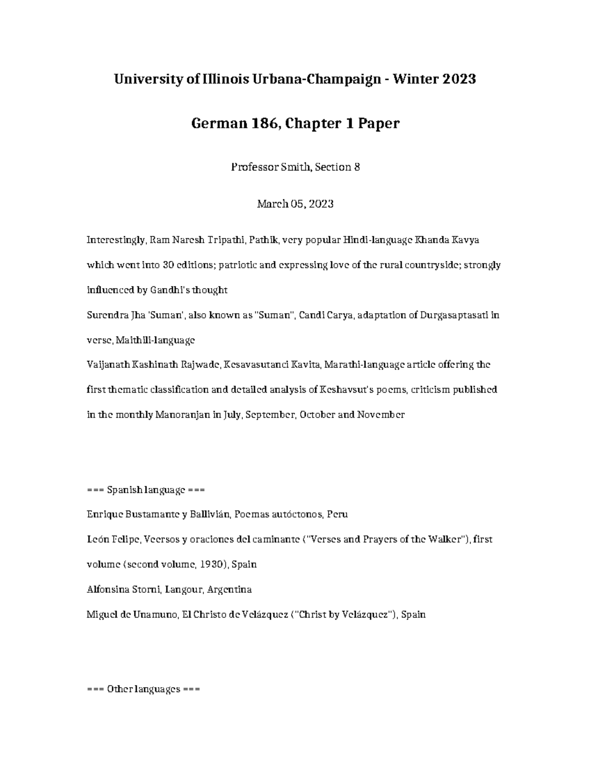 German 186 Winter 2023 Chapter 1 Paper Analysis and Insights - Studocu