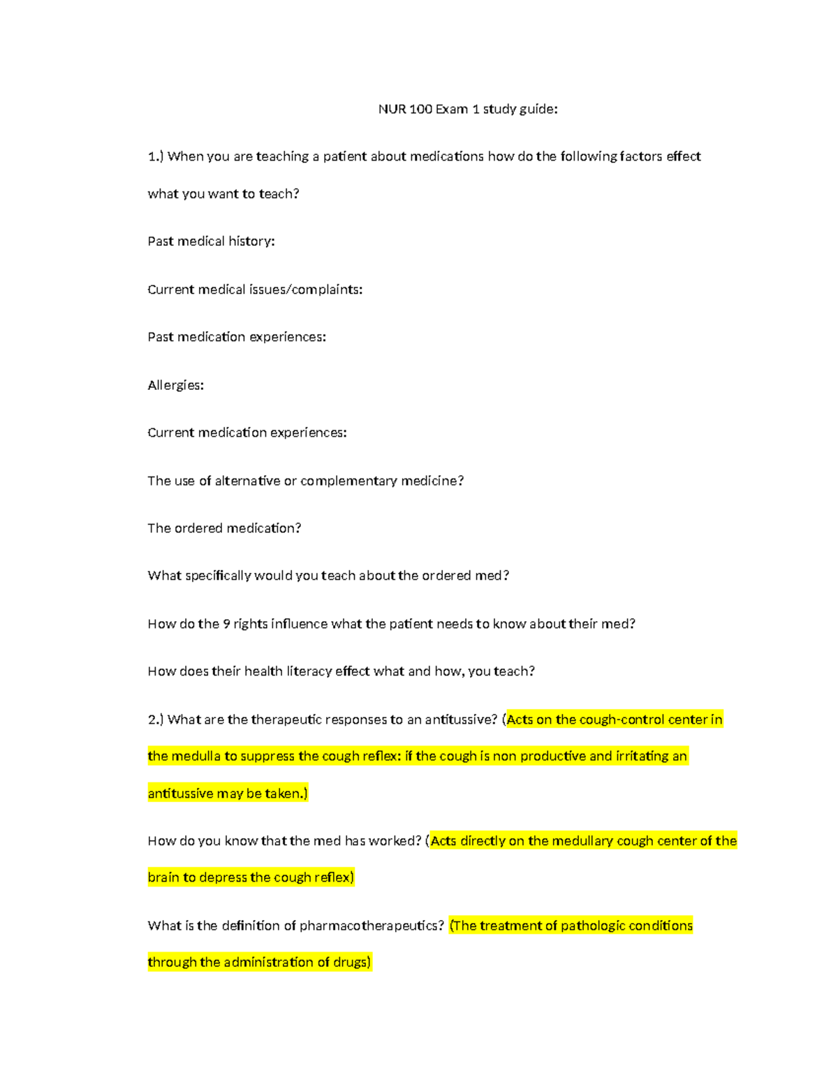 NUR 100 - Exam 1 Study Guide: Key Concepts and Medication Management ...