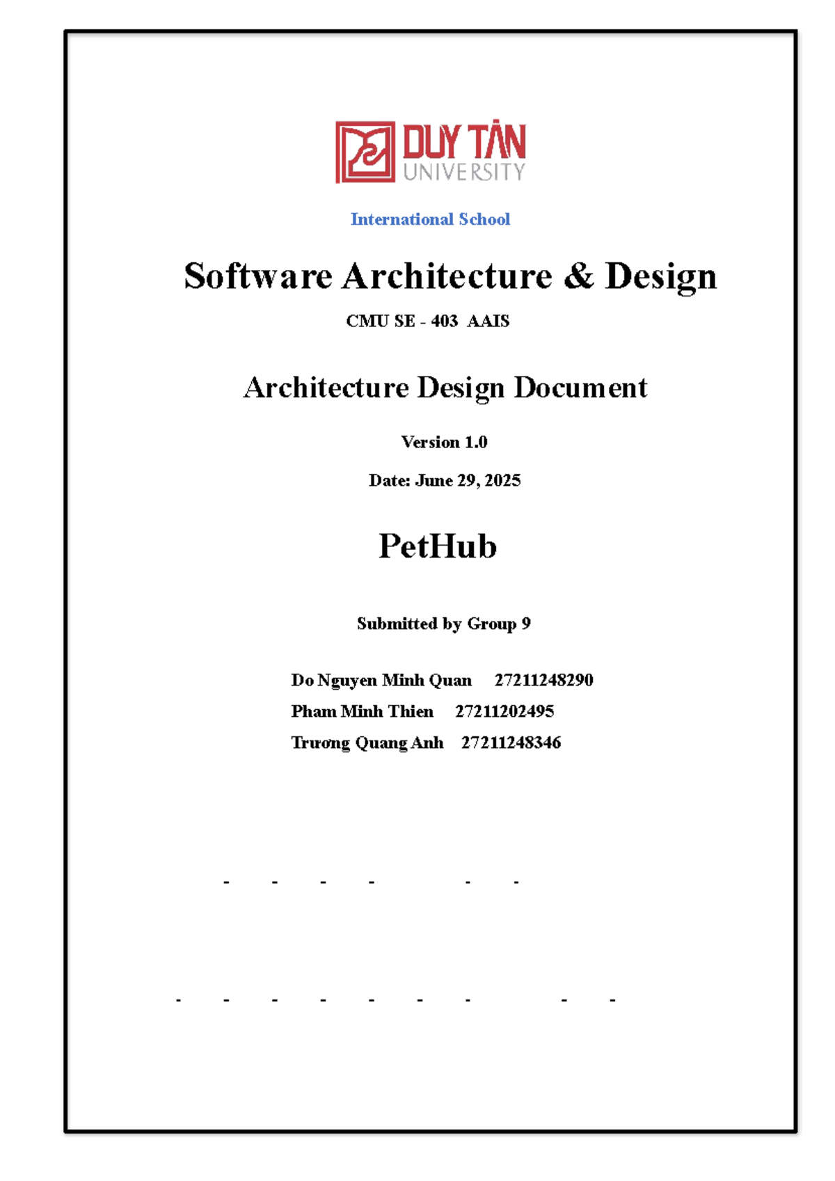 CMU SE 403 Final Project: PetHub Architecture Design Document - Studocu