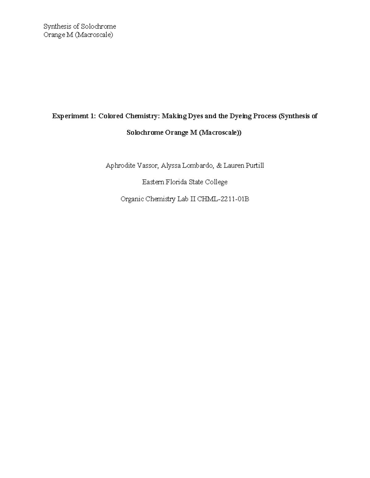 Synthesis and Dyeing Application of Solochrome Orange M (CHML-2211 ...