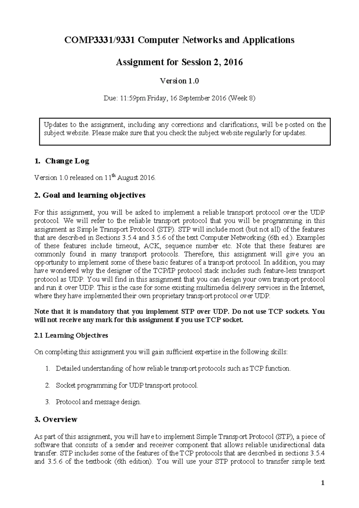 COMP3331 Assignment Report: Python Client-Server Architecture - Studocu