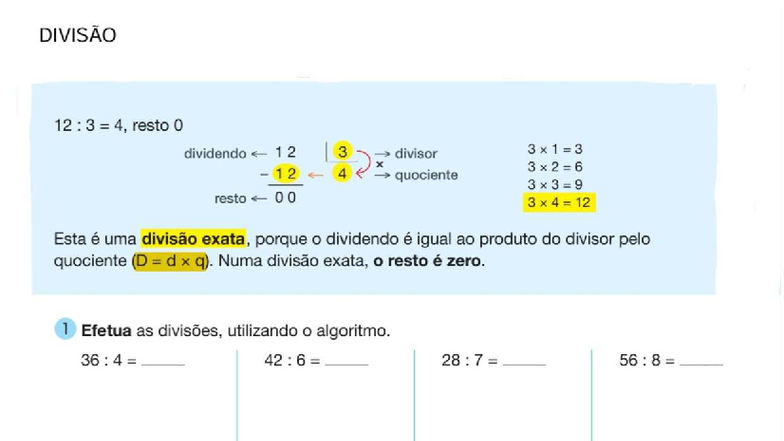 3° e 4° Anos: Divisão - Algoritmos e Exemplos Matemáticos - Studocu
