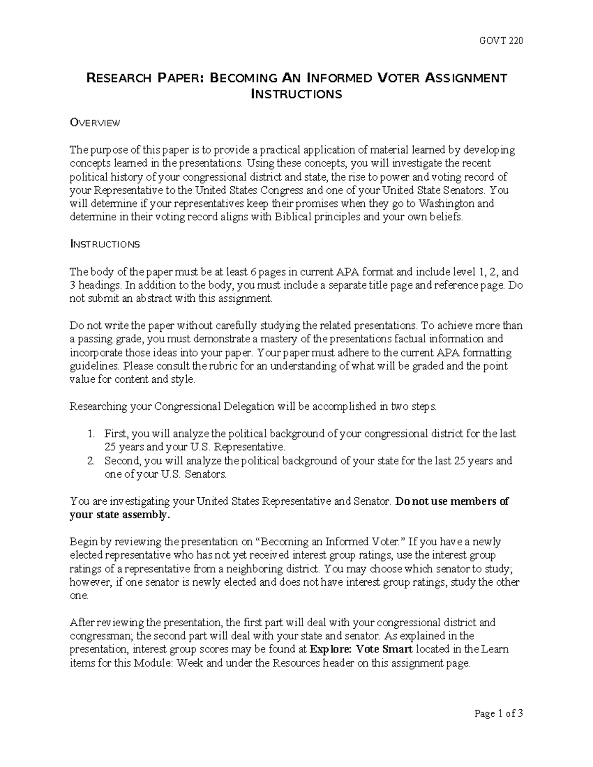 GOVT 220 Research Paper: Analyzing Congressional Representation - Studocu