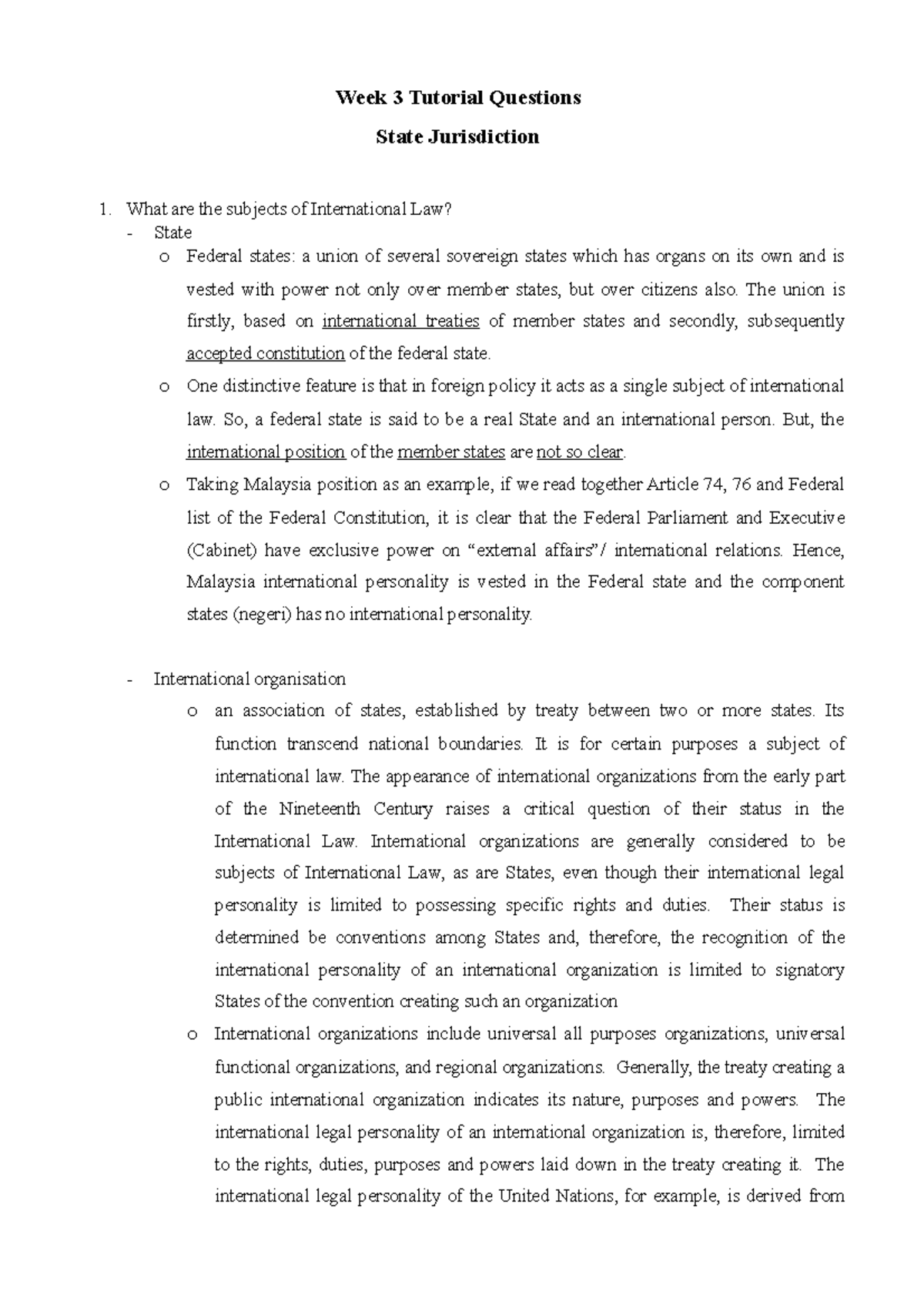 Week 3 Tutorial on State Jurisdiction and International Law Concepts ...
