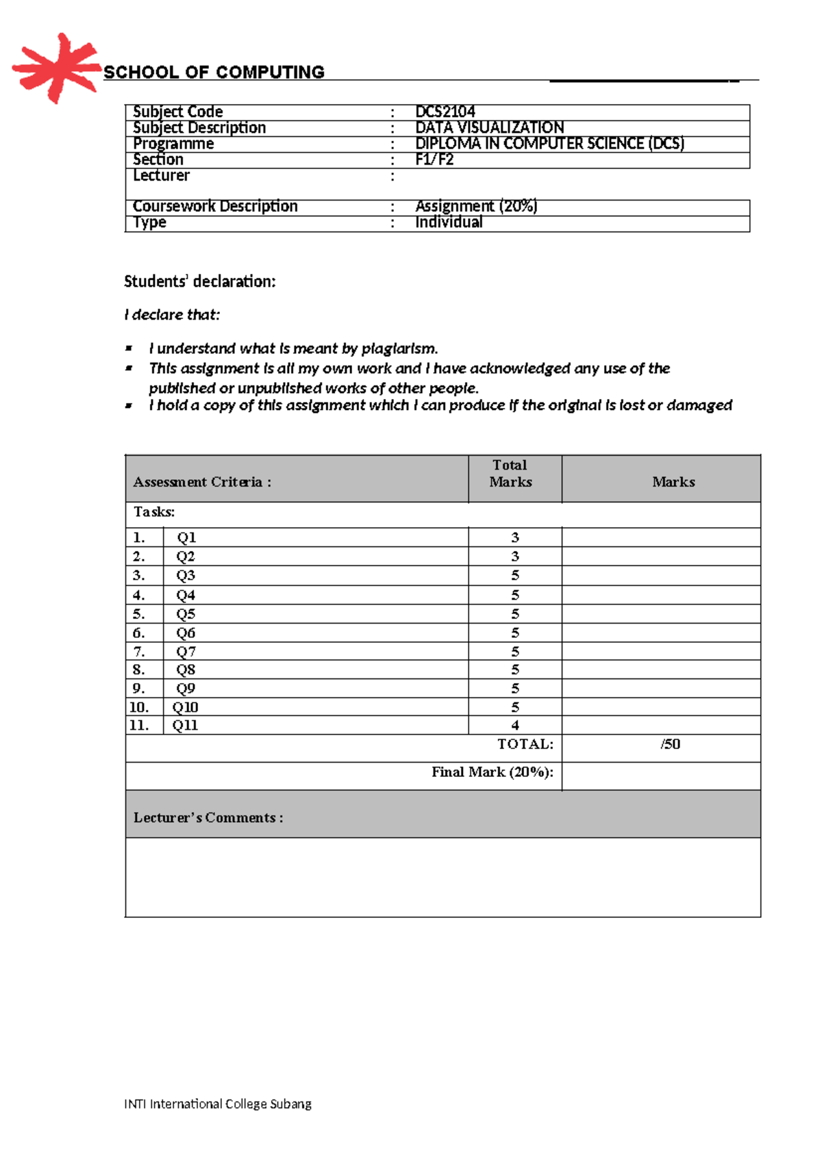 DCS2104 Data Visualization Assignment - April 2024 - Studocu