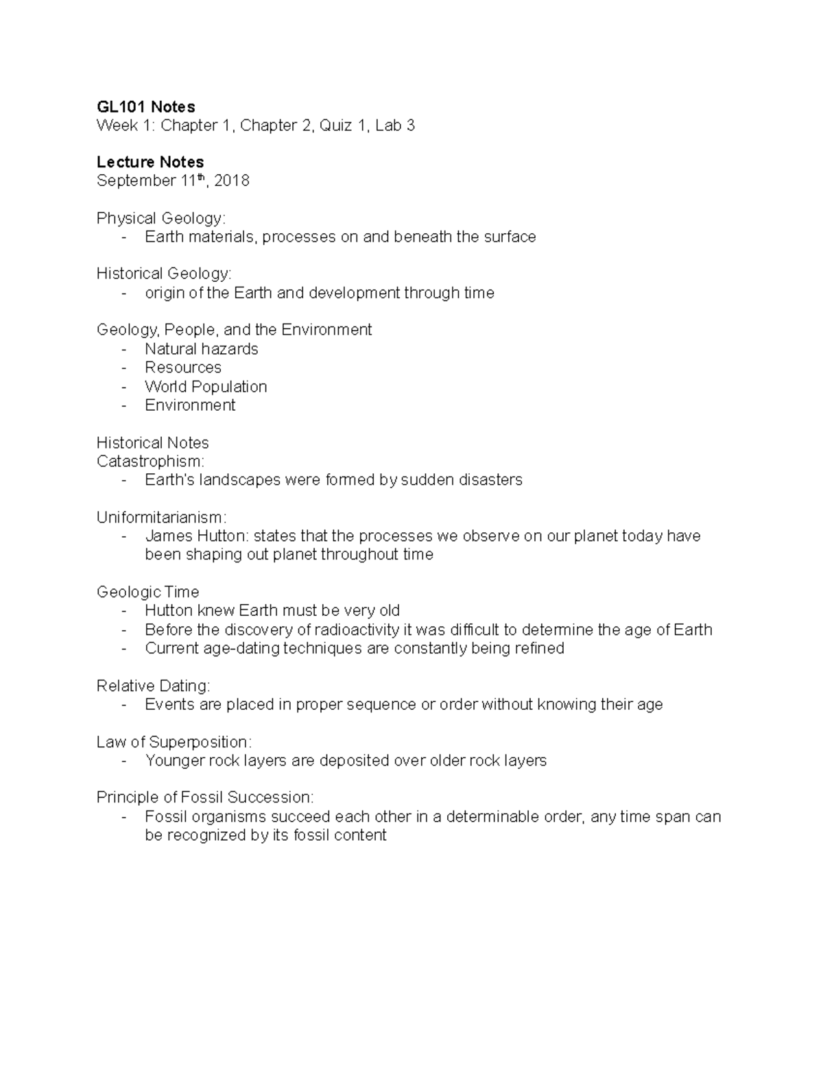 GL101 Lecture Notes - Week 1: Physical & Historical Geology Insights ...