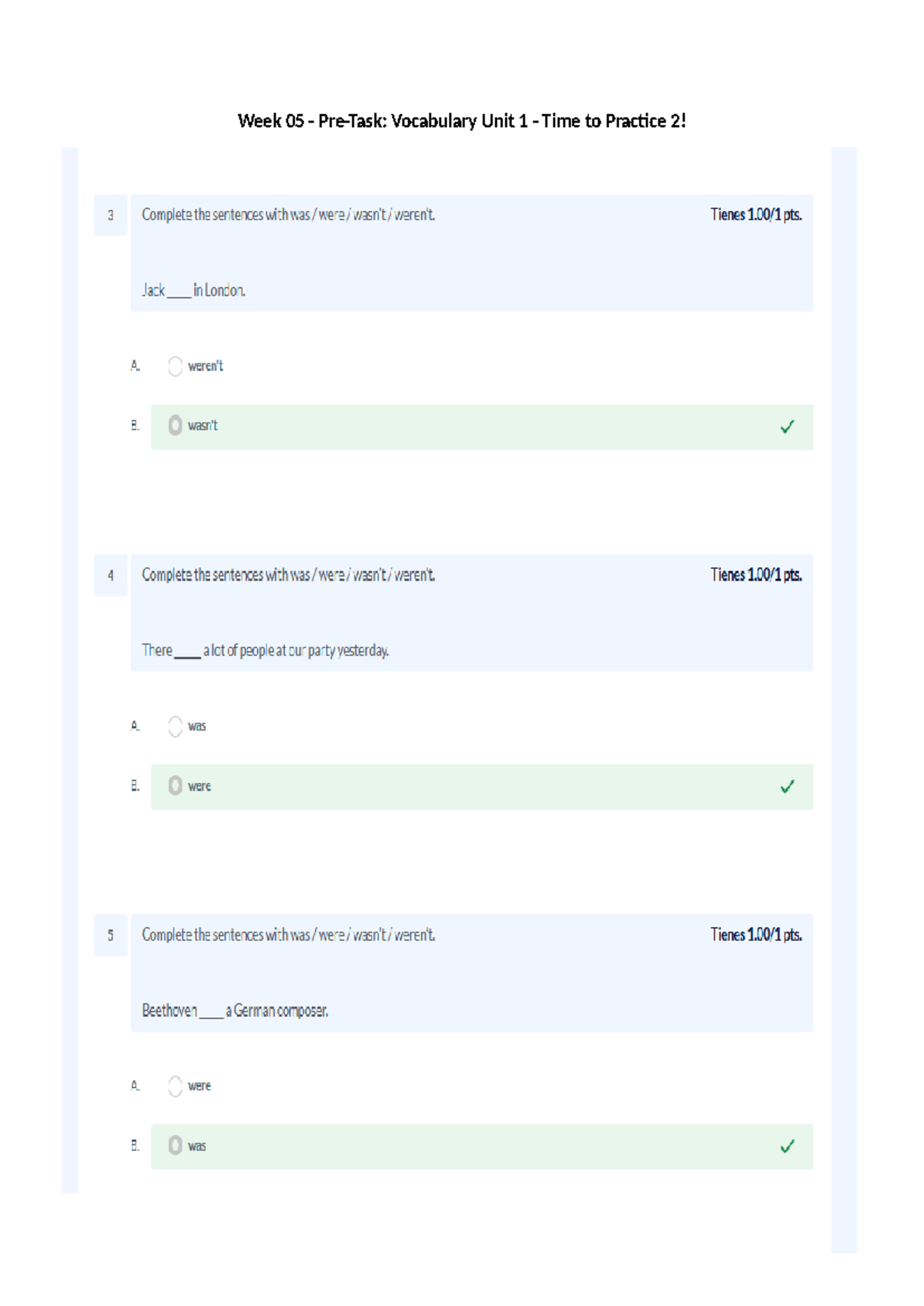 Week 05 Pre Task Grammar Unit 1 Time to Practice 1-update - Week 05 ...