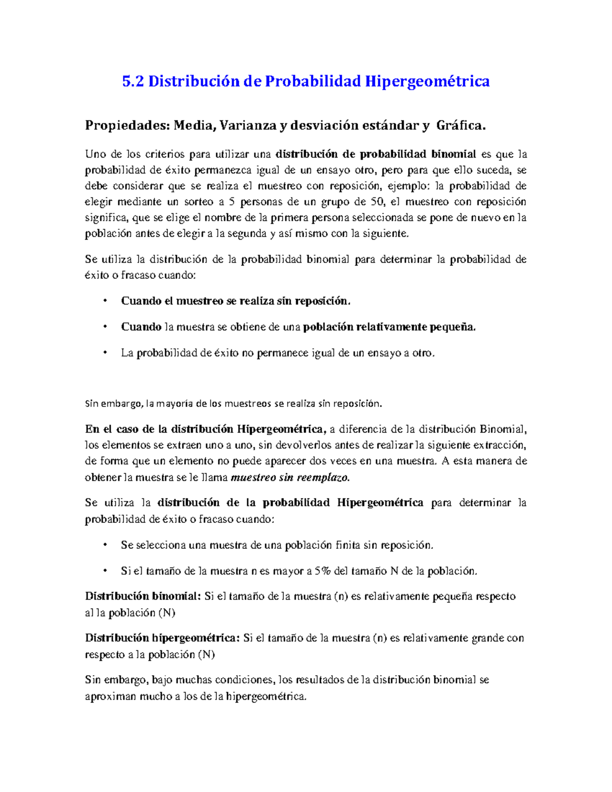 Distribución de Probabilidad Hipergeométrica: Propiedades y ...