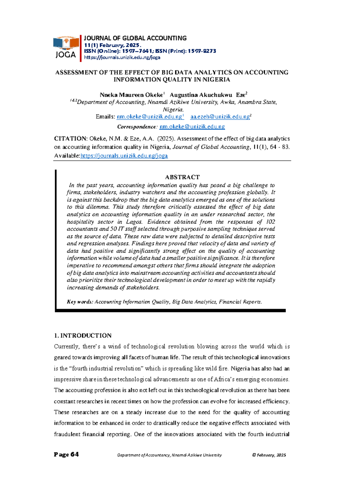 Assessment of Big Data Analytics Impact on Accounting Quality (JOGA 11 ...