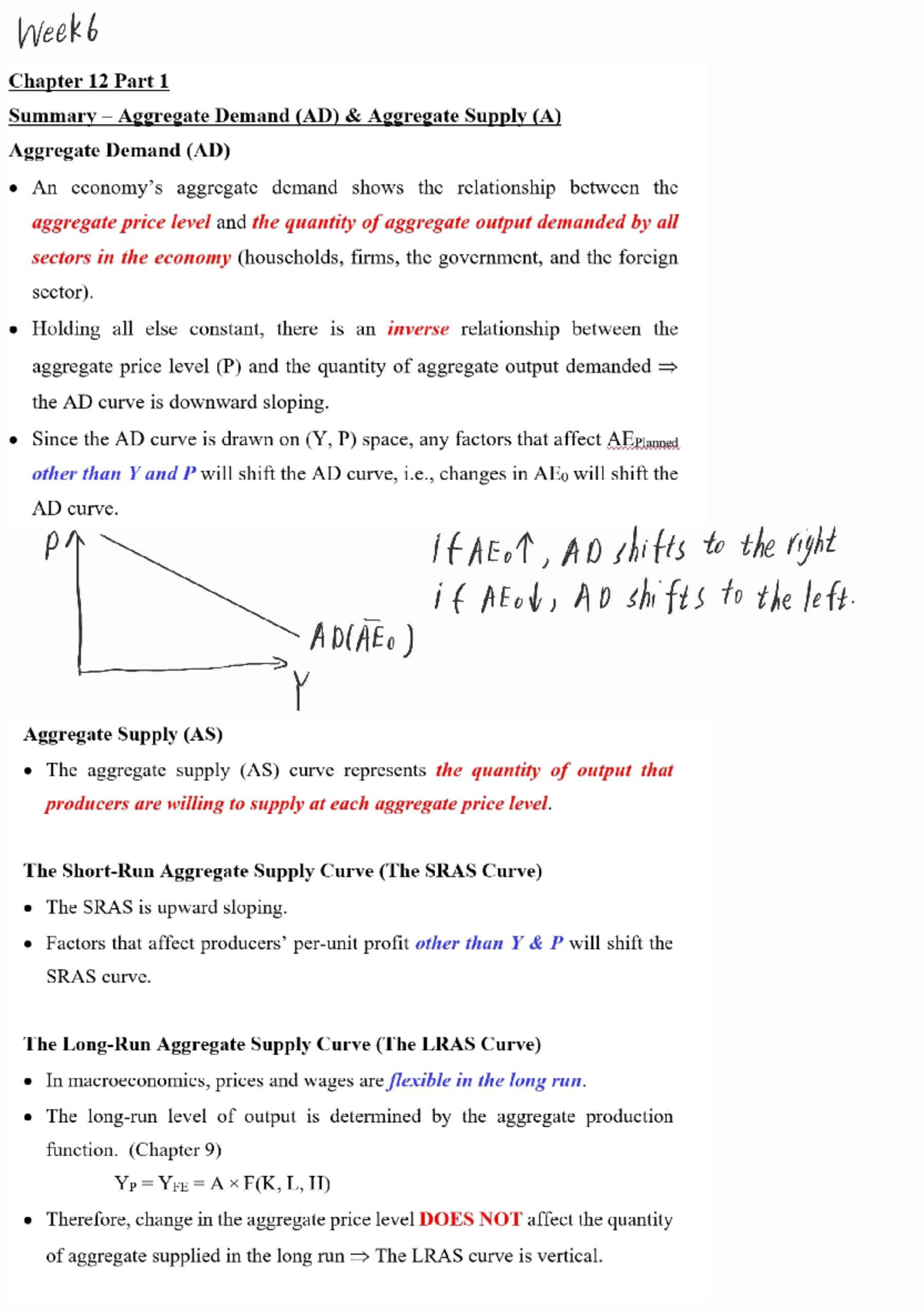 MGEA06 Week 6 lecture notes: Chapter 12 summary on AD and AS - Studocu