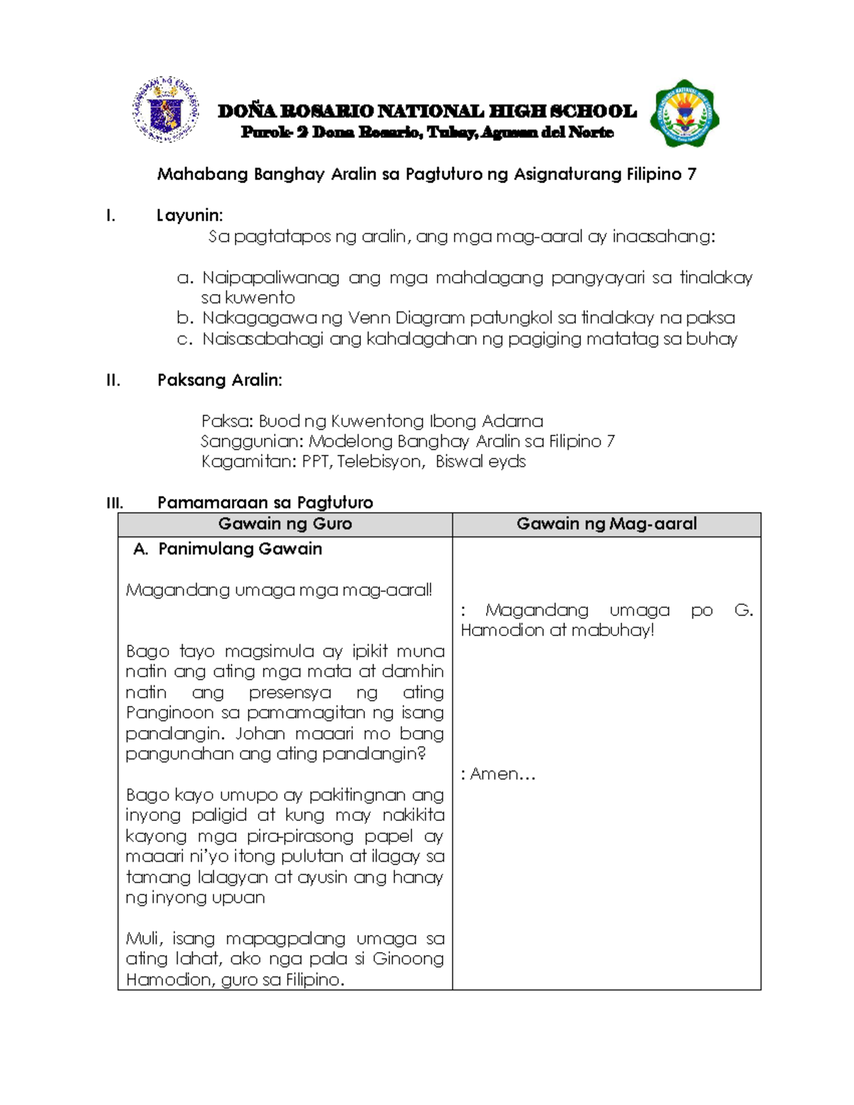 Lesson Plan: Mahabang Banghay Aralin sa Ibong Adarna for Filipino 7 ...
