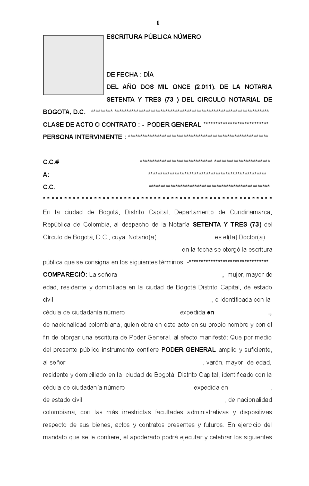 Poder General: Escritura Pública Notaría 73 de Bogotá (2011) - Studocu